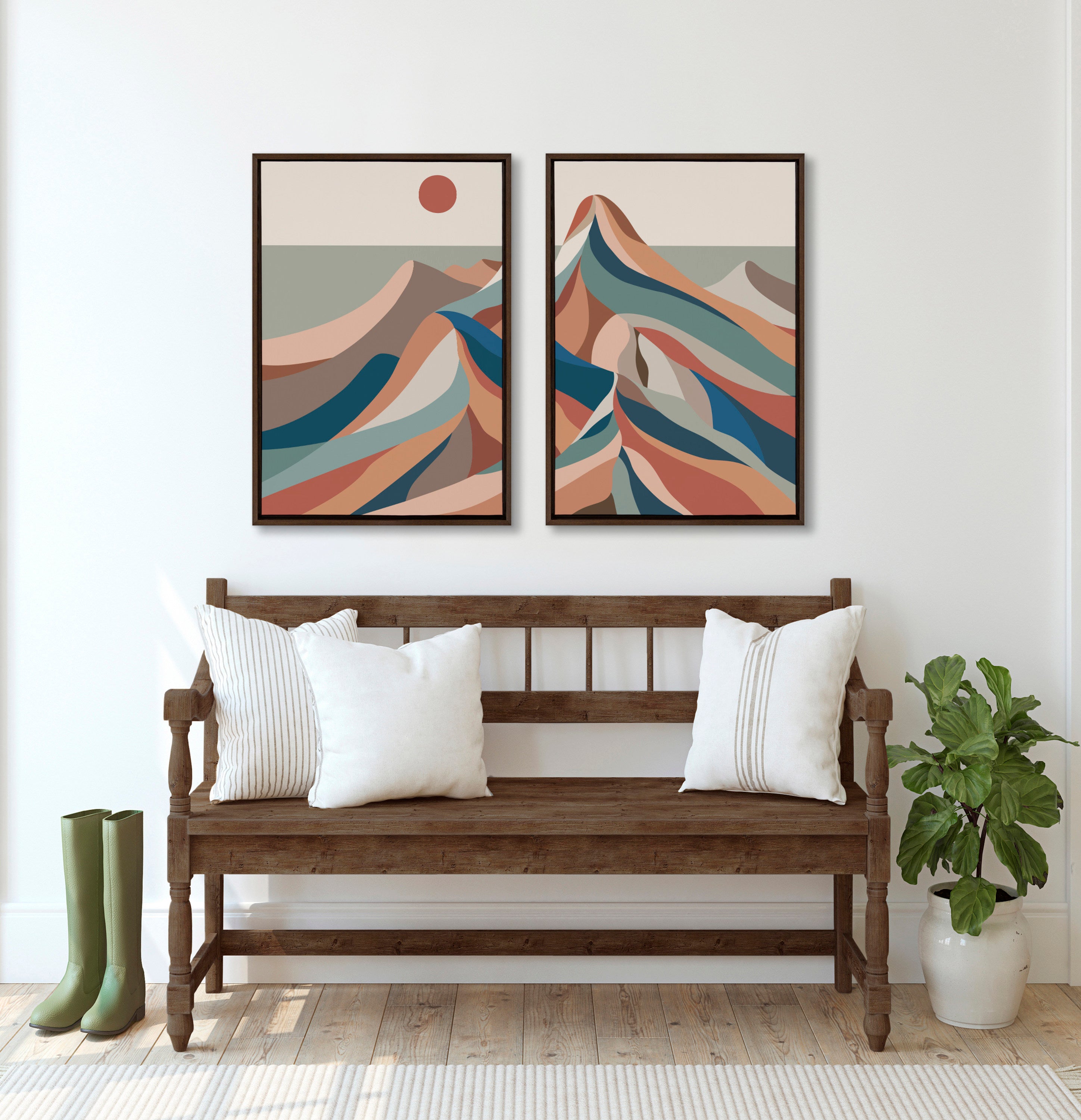 Sylvie Mid Century Modern Mountains Blue Framed Canvas Set by Rachel Lee of My Dream Wall