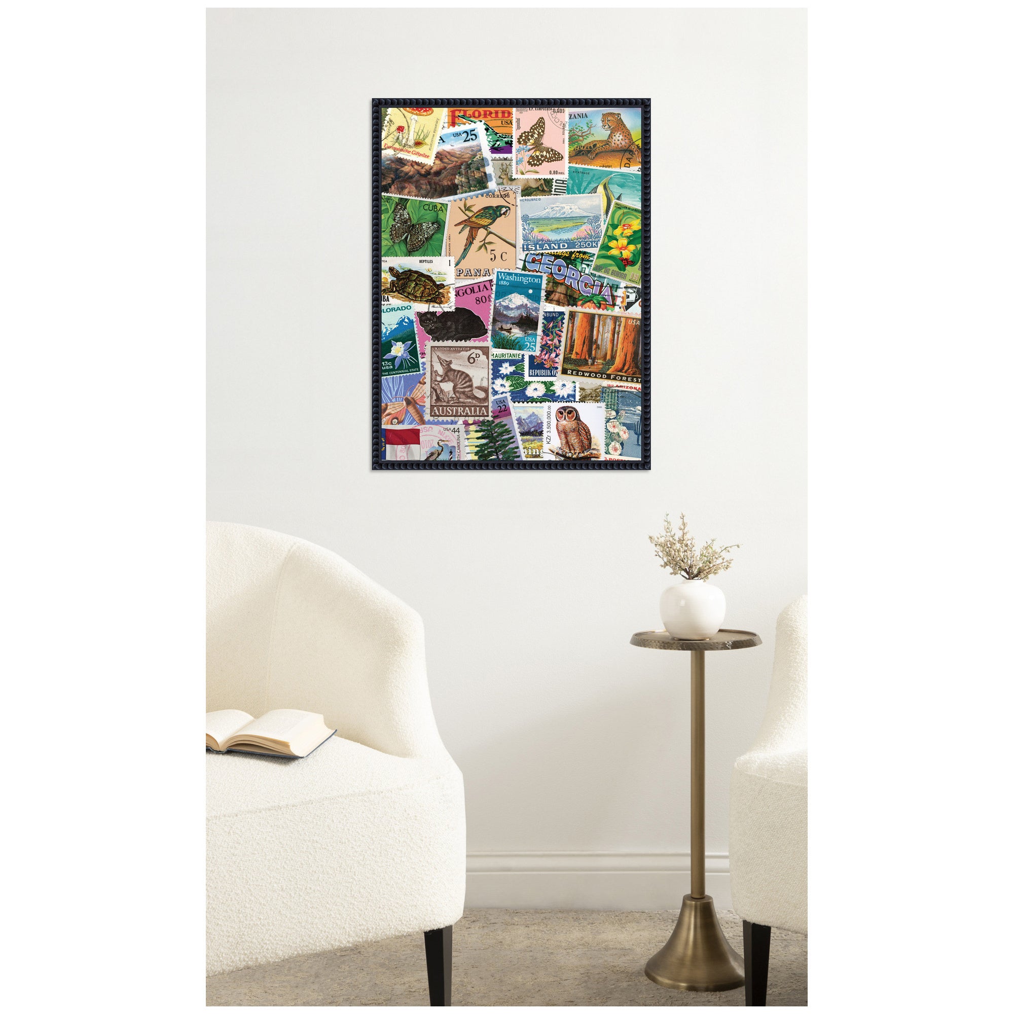 Vintage Stamps by Megan Ryan Framed Canvas Wall Art Print