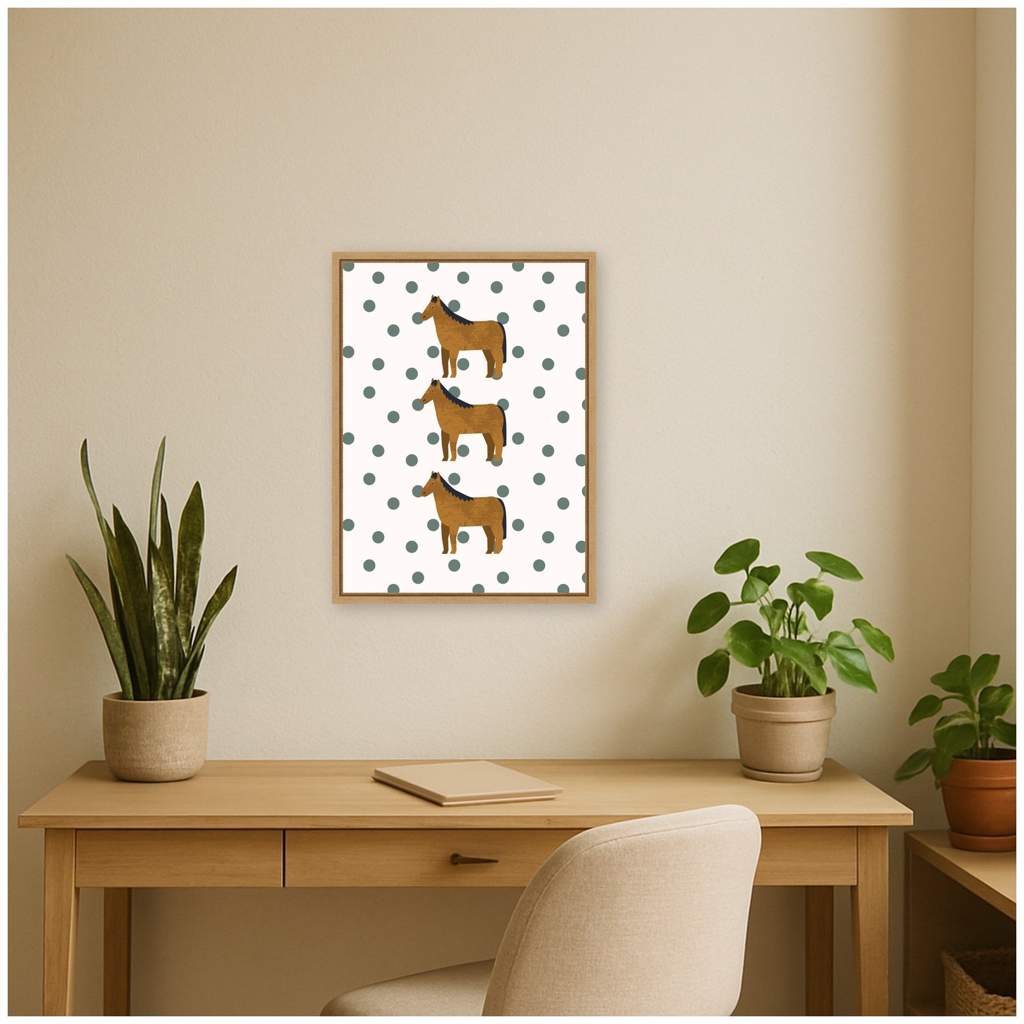 Horses with Dot Background by Laura Moss Framed Canvas Wall Art Print