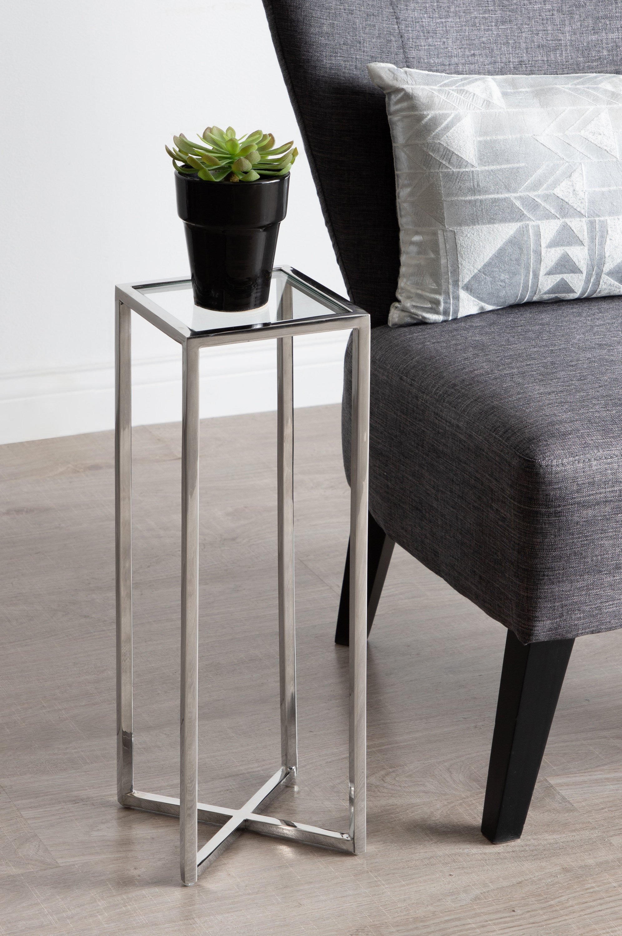 Side Table Clear Silver 7x7x21 6