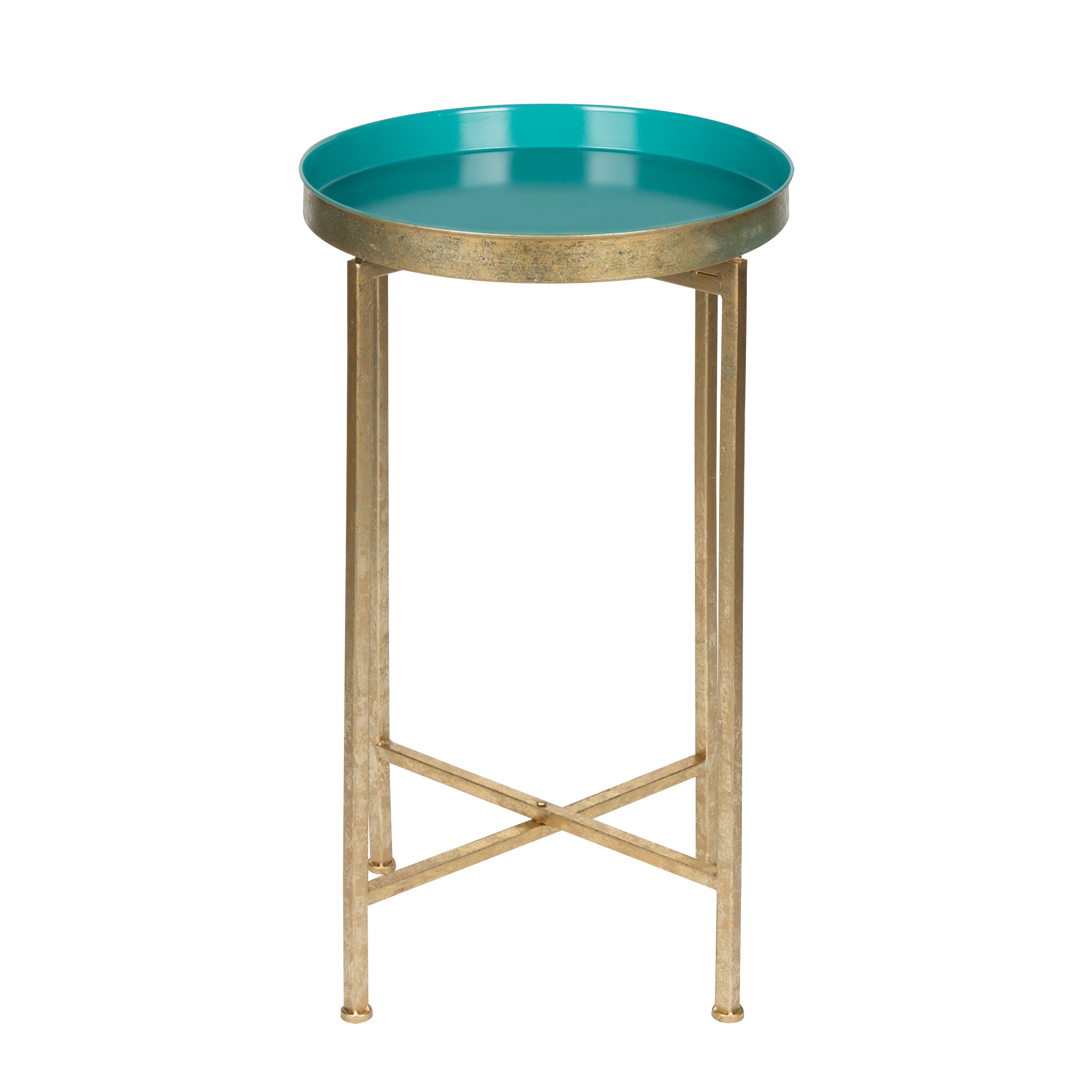 Tea Table Gold Teal 14x14x26 1