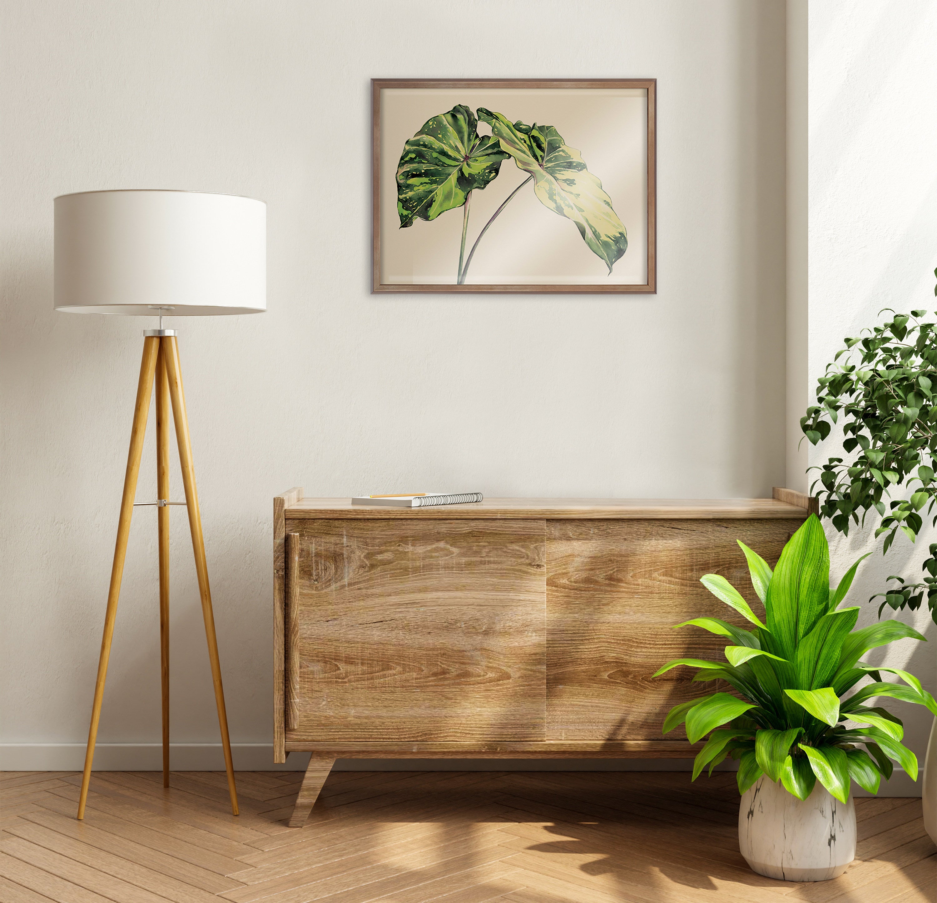 Blake Spotted Leaves Neutral Framed Printed Glass by Emily Marie Watercolors
