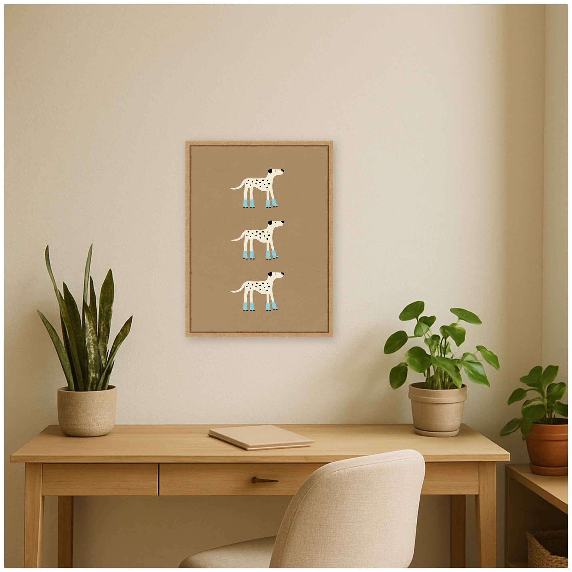 Playful Roller Skating Dalmatians by Laura Moss Framed Canvas Wall Art Print