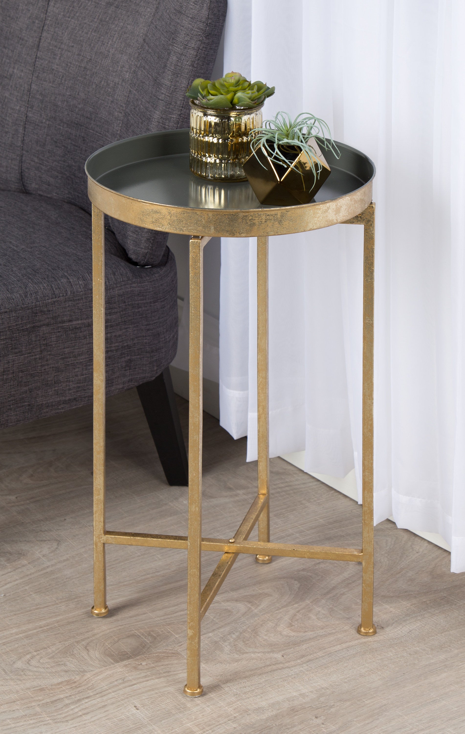 Tea Table Gold Gray 14x14x26 7