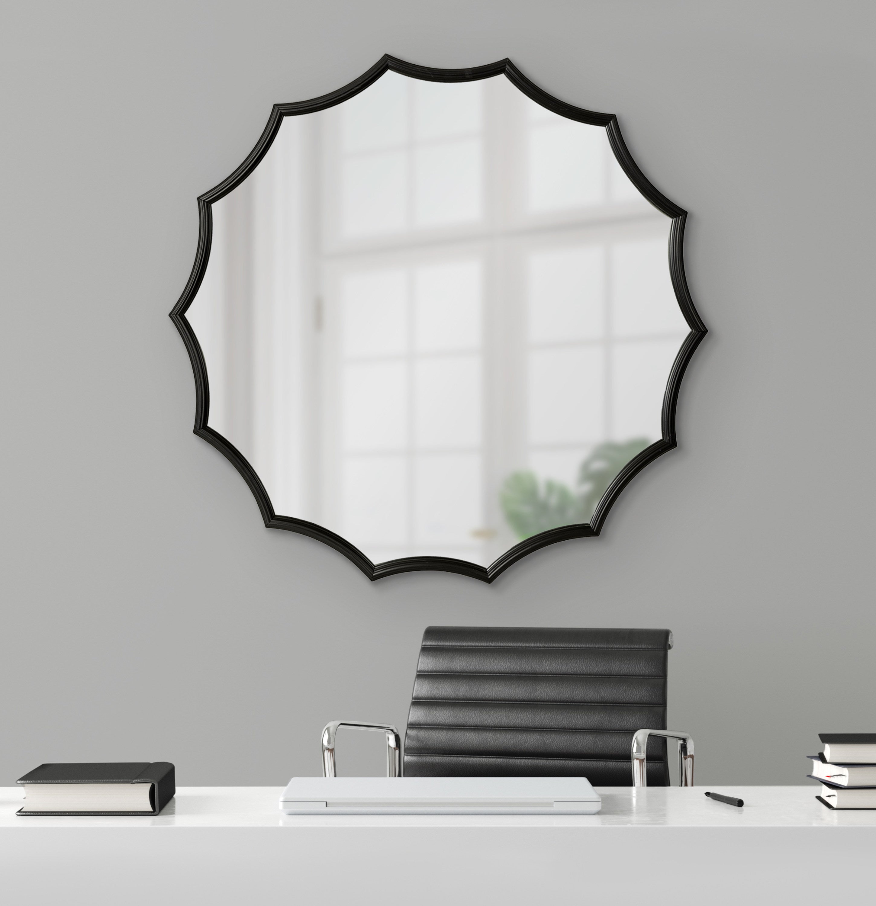 Lalina Scalloped Round Framed Accent Mirror
