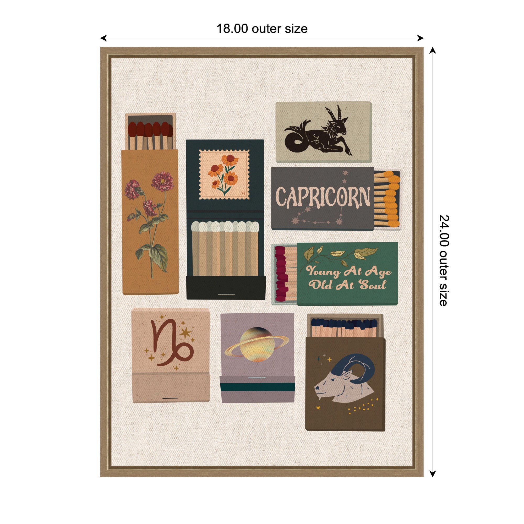 Capricorn Matchbook Linen FC by Megan Ryan Framed Canvas Wall Art Print
