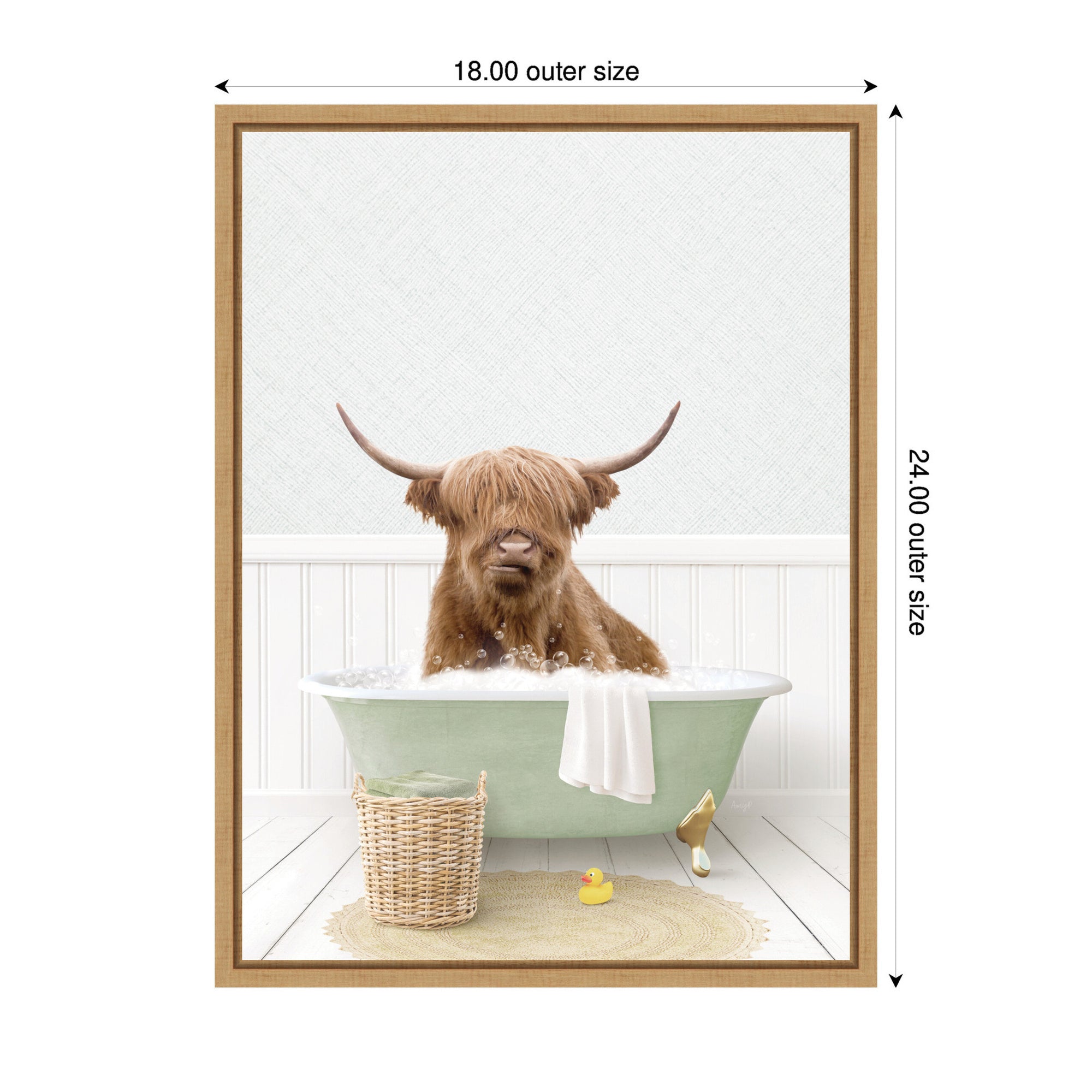 Sylvie Highland Cow in Cottage Green Bathtub Framed Canvas by Amy Peterson