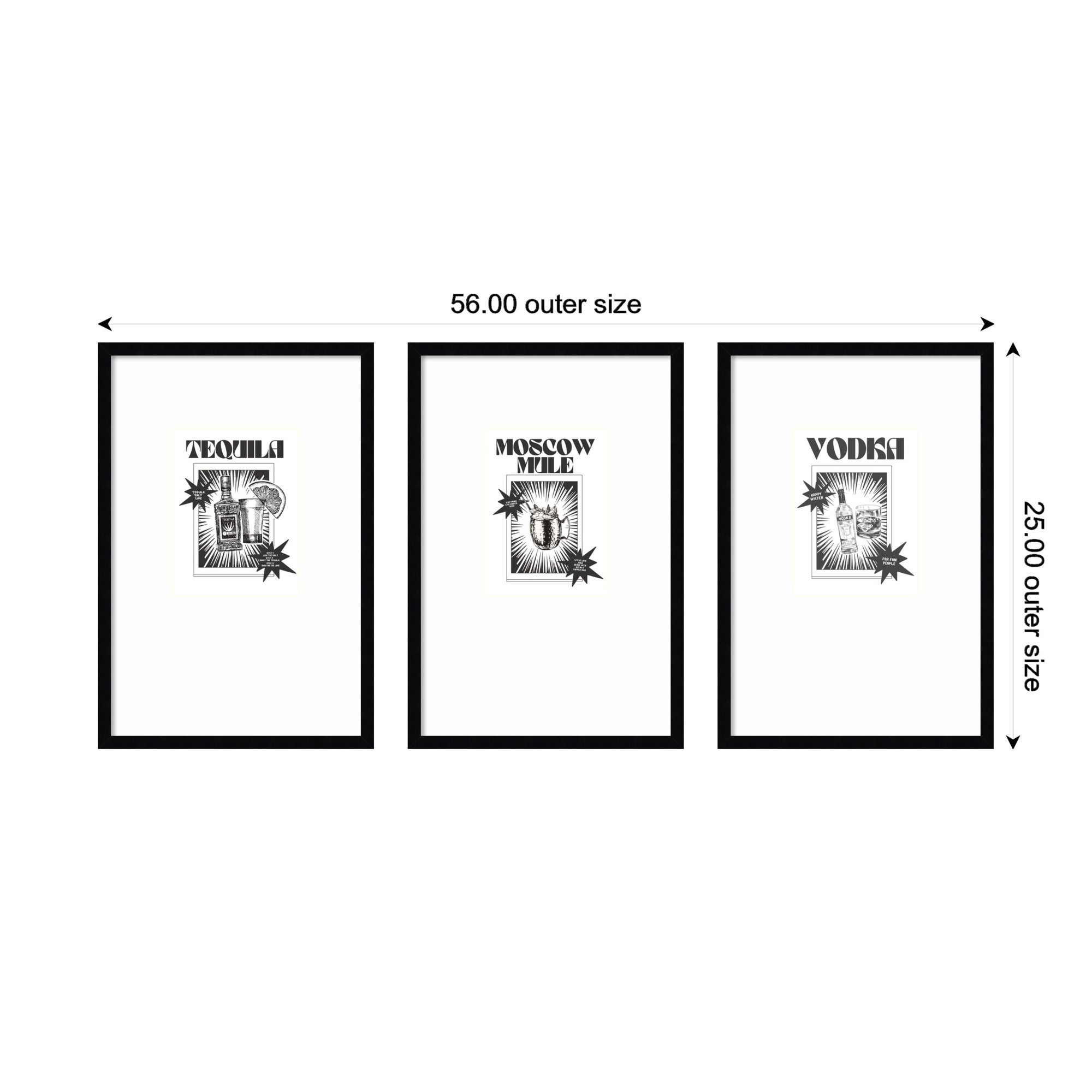 Tequila Moscow Mule & Vodka Happy Water 3 Piece Framed Wall Art Print Set by Honey Island Studio