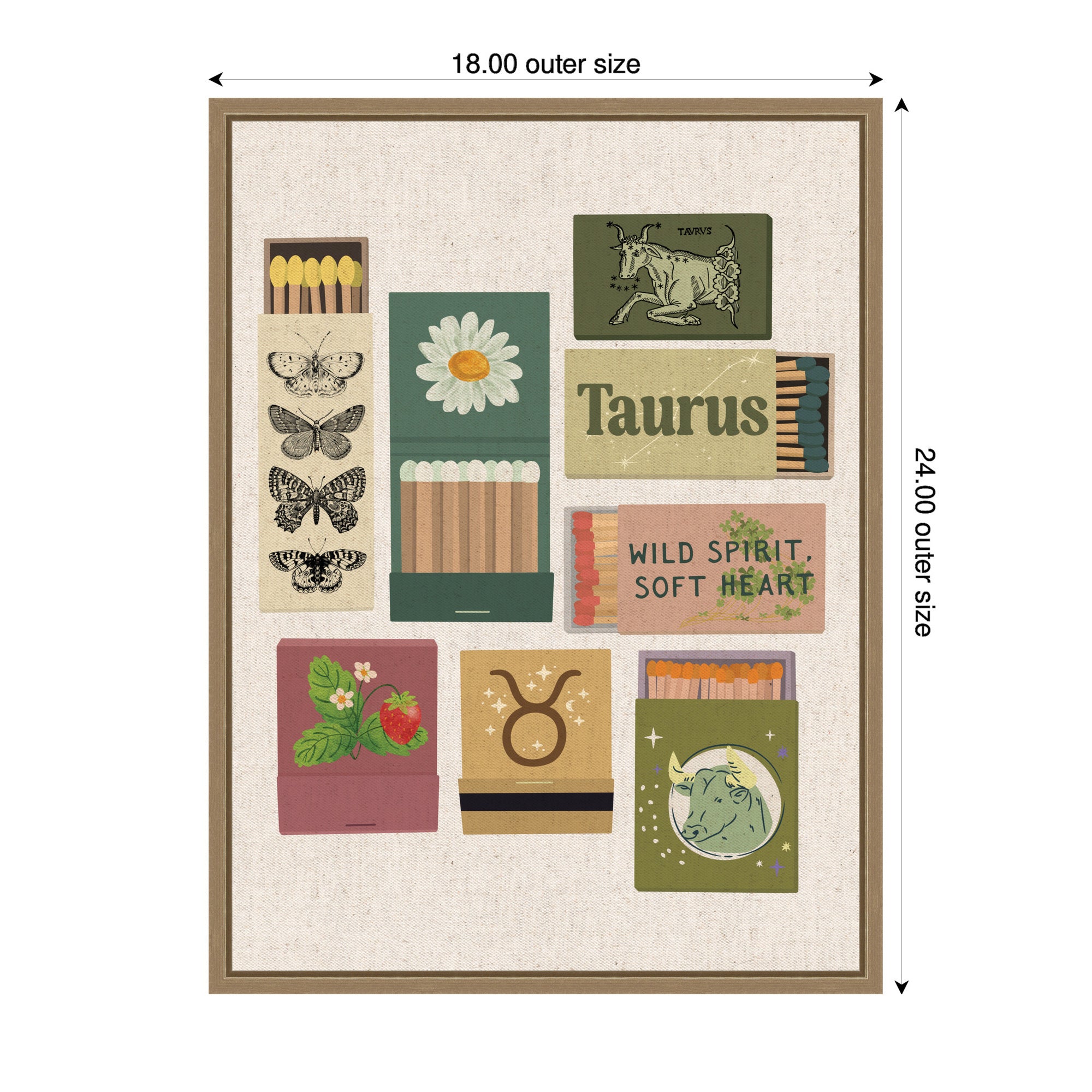 Taurus Matchbooks Linen FC by Megan Ryan Framed Canvas Wall Art Print