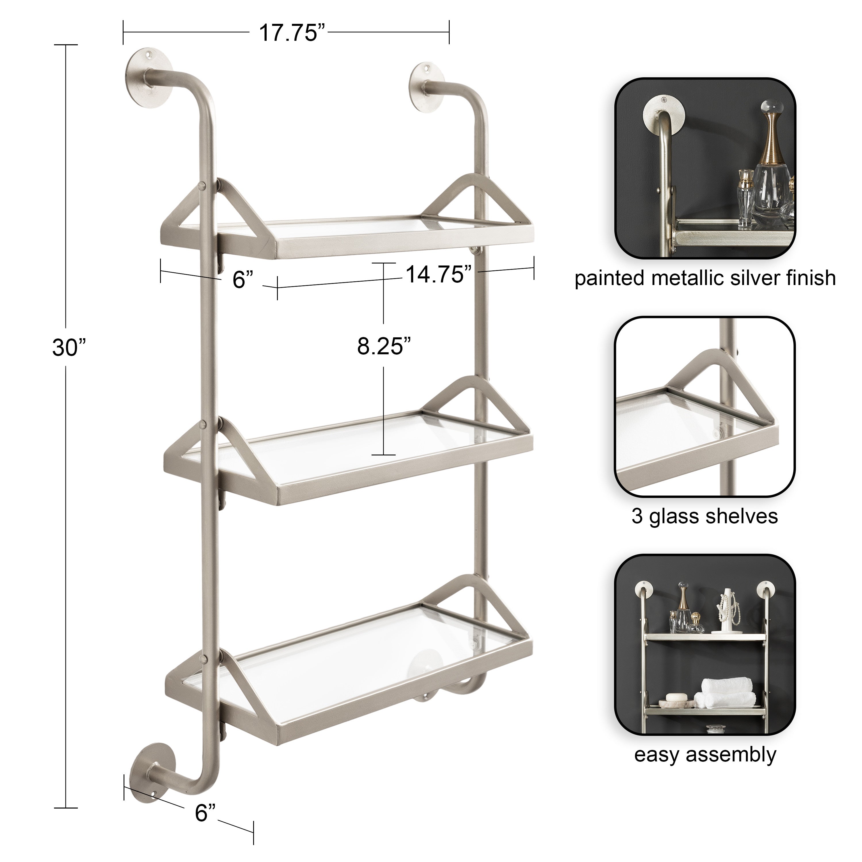 Accent Shelf Silver 18x6x30 2