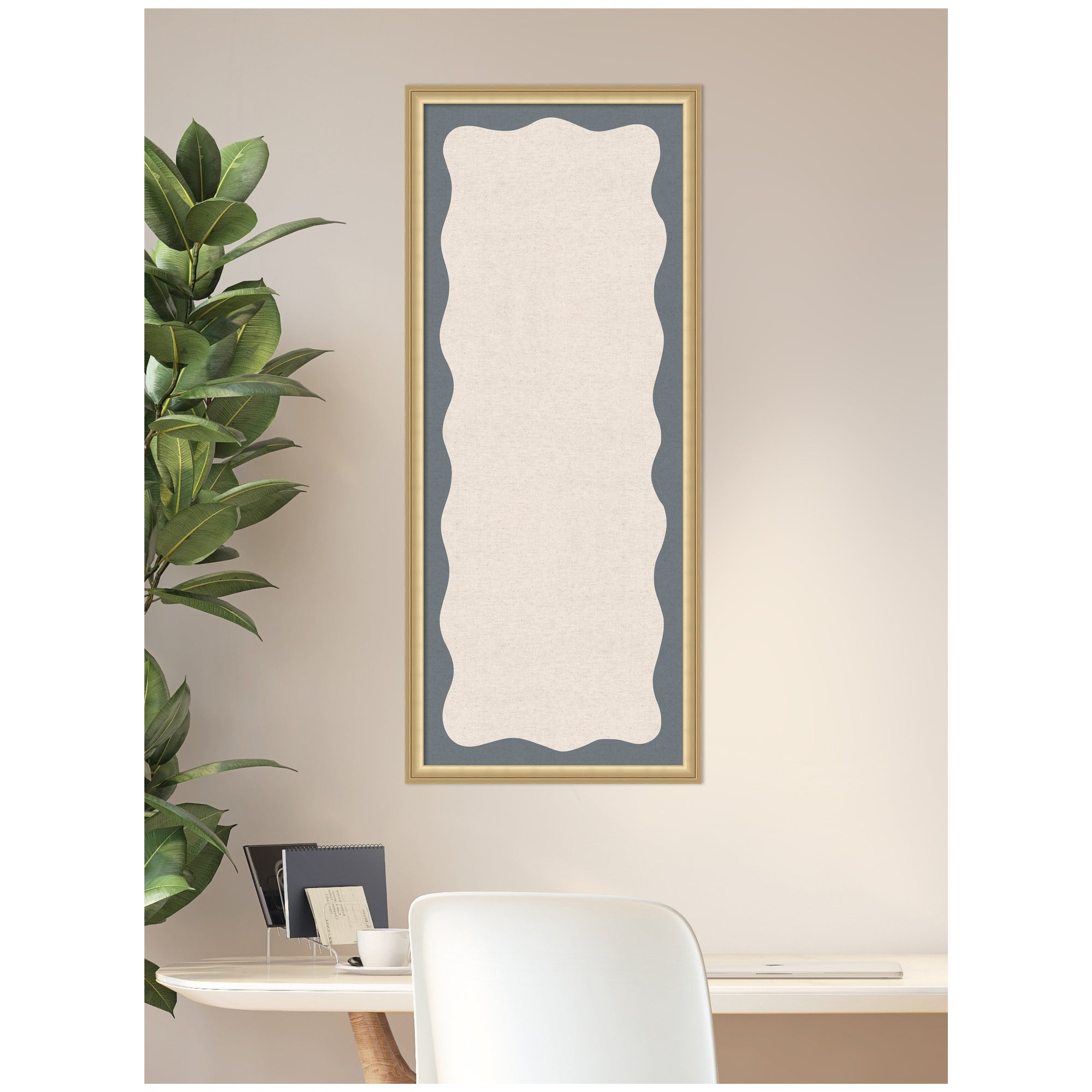 Framed Fabric Pinboard Wavy Linen and Smokey Blue Wall Organization
