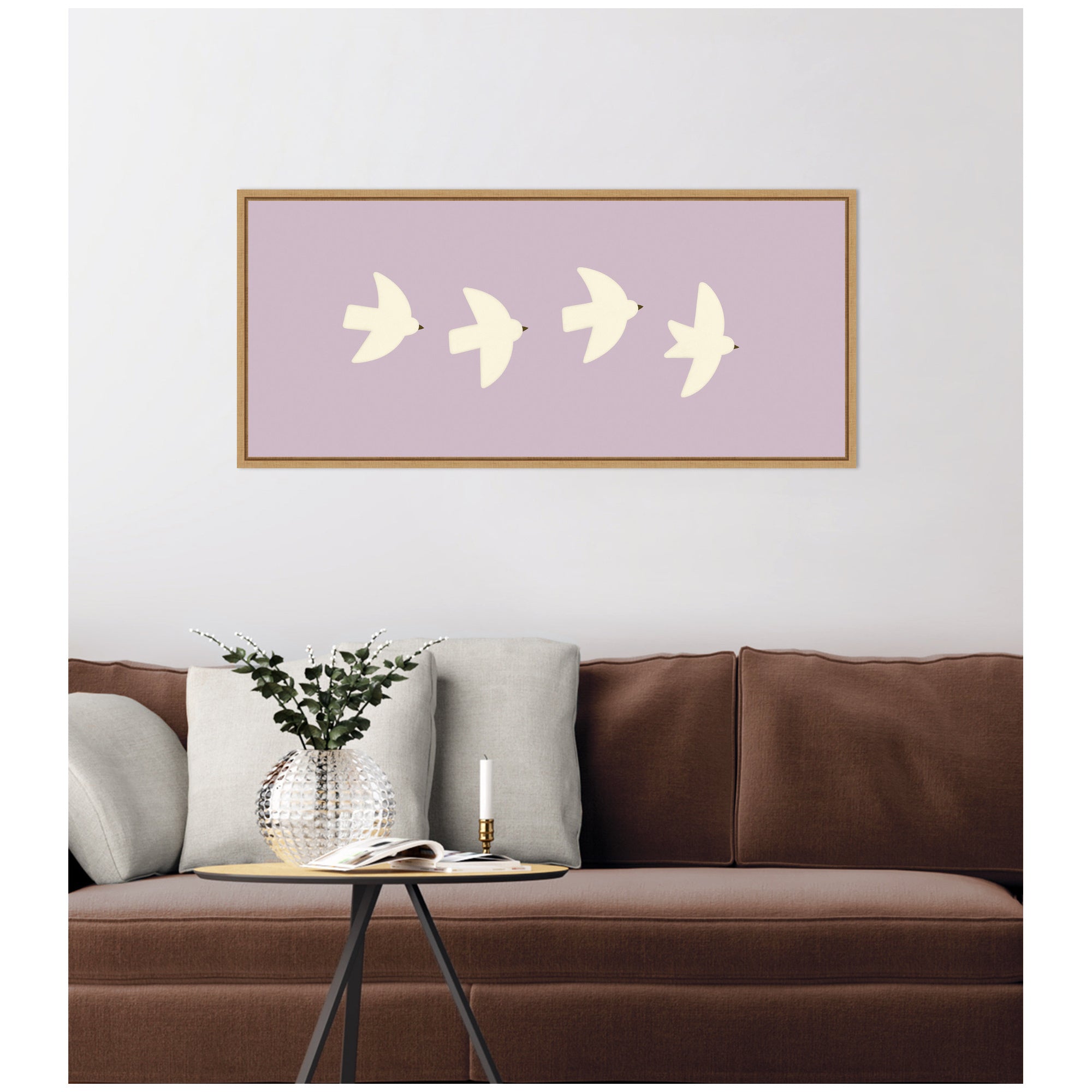 Minimalist Birds Panel 3 Light Purple by Laura Moss Framed Canvas Wall Art Print