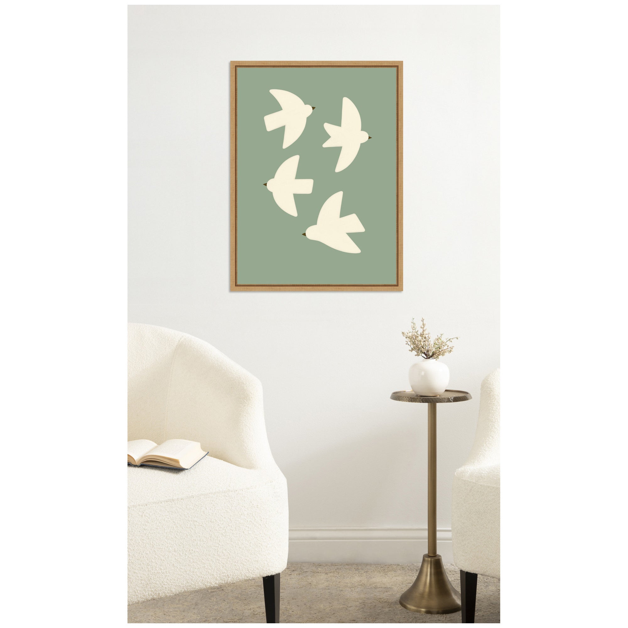 Minimalist Birds Poster 4 Green by Laura Moss Framed Canvas Wall Art Print