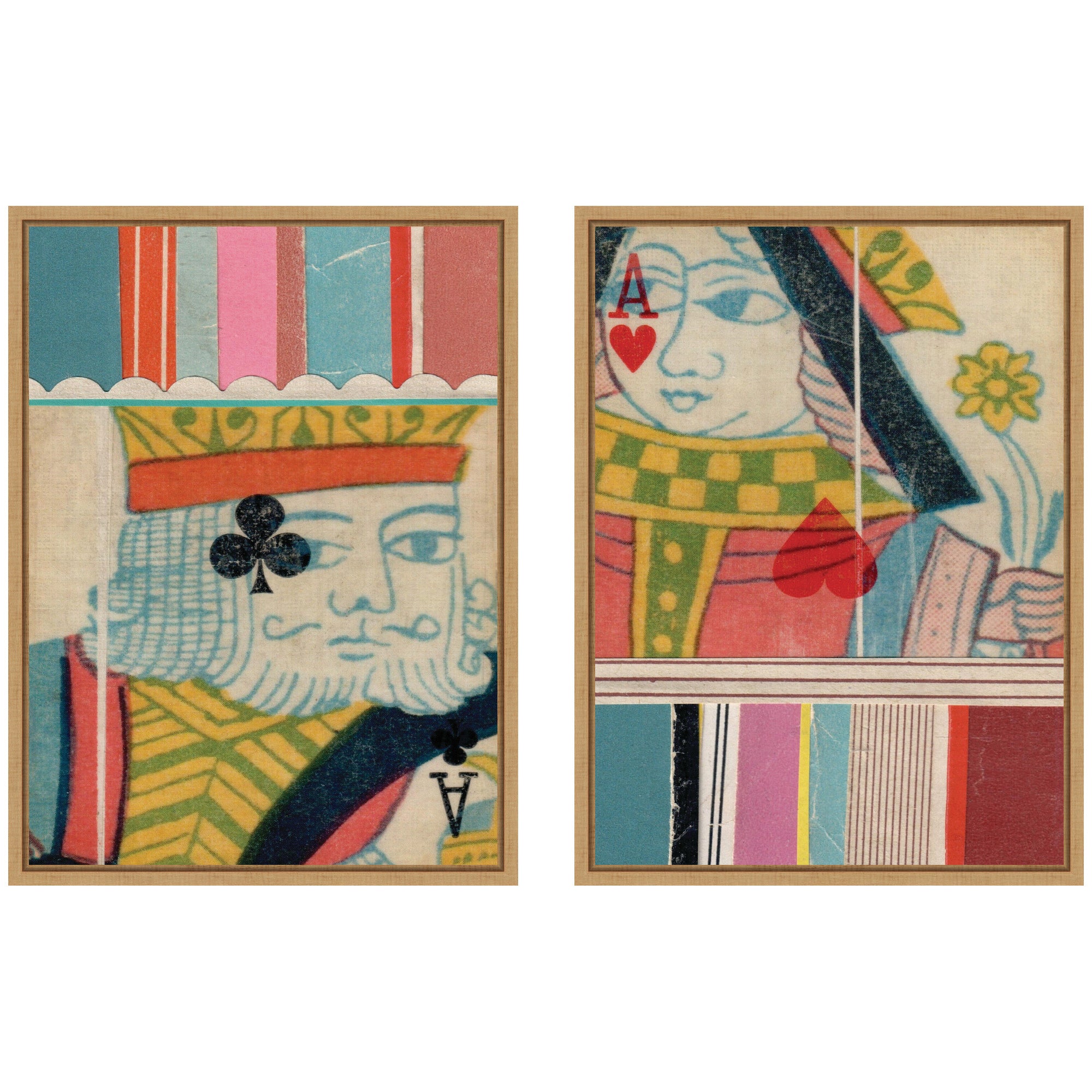 King of Clubs & Queen With Flower 2 Piece Framed Canvas Wall Art Set by Felicia Dadak