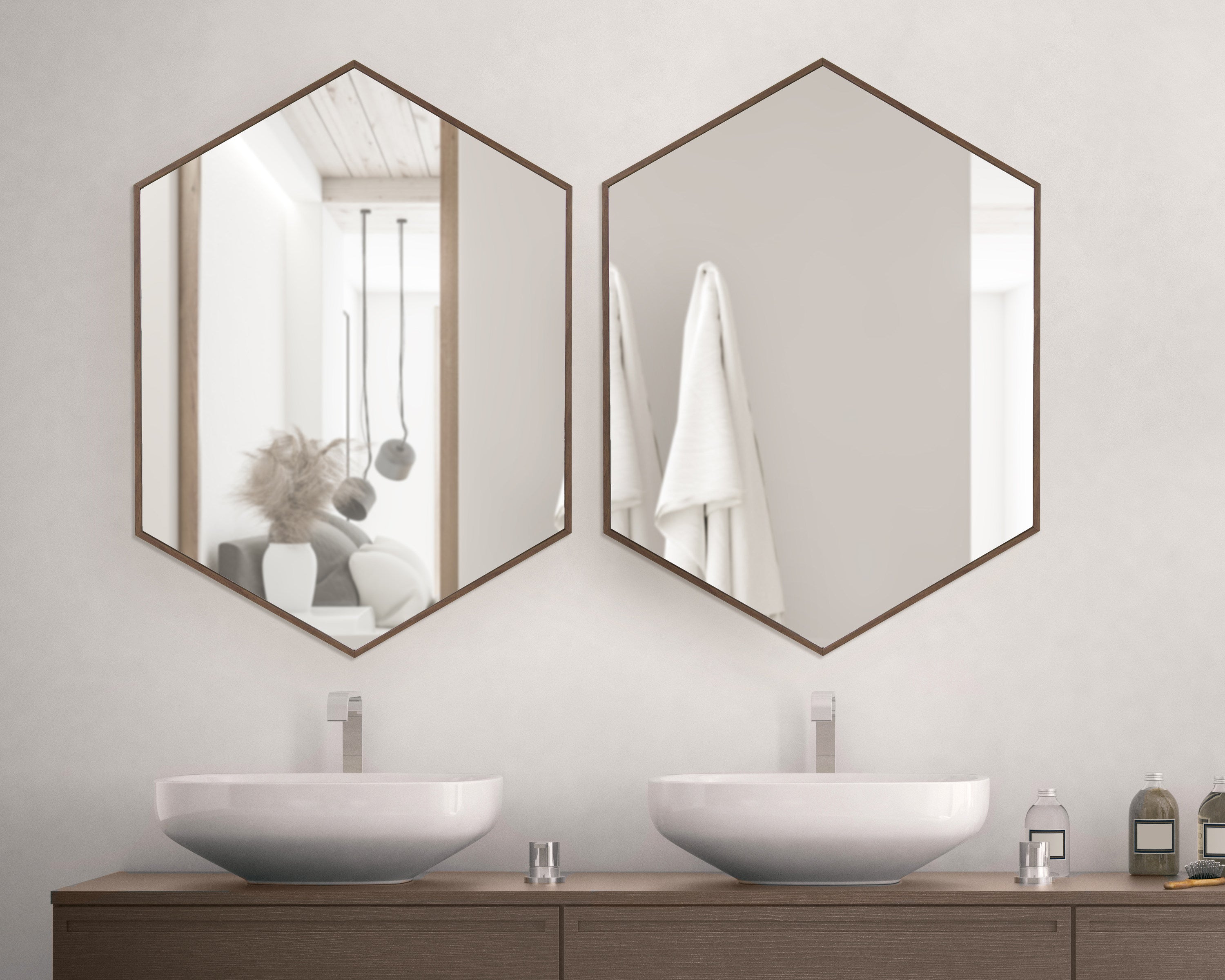 Hexagon Mirror Walnut Brown 22x31 7