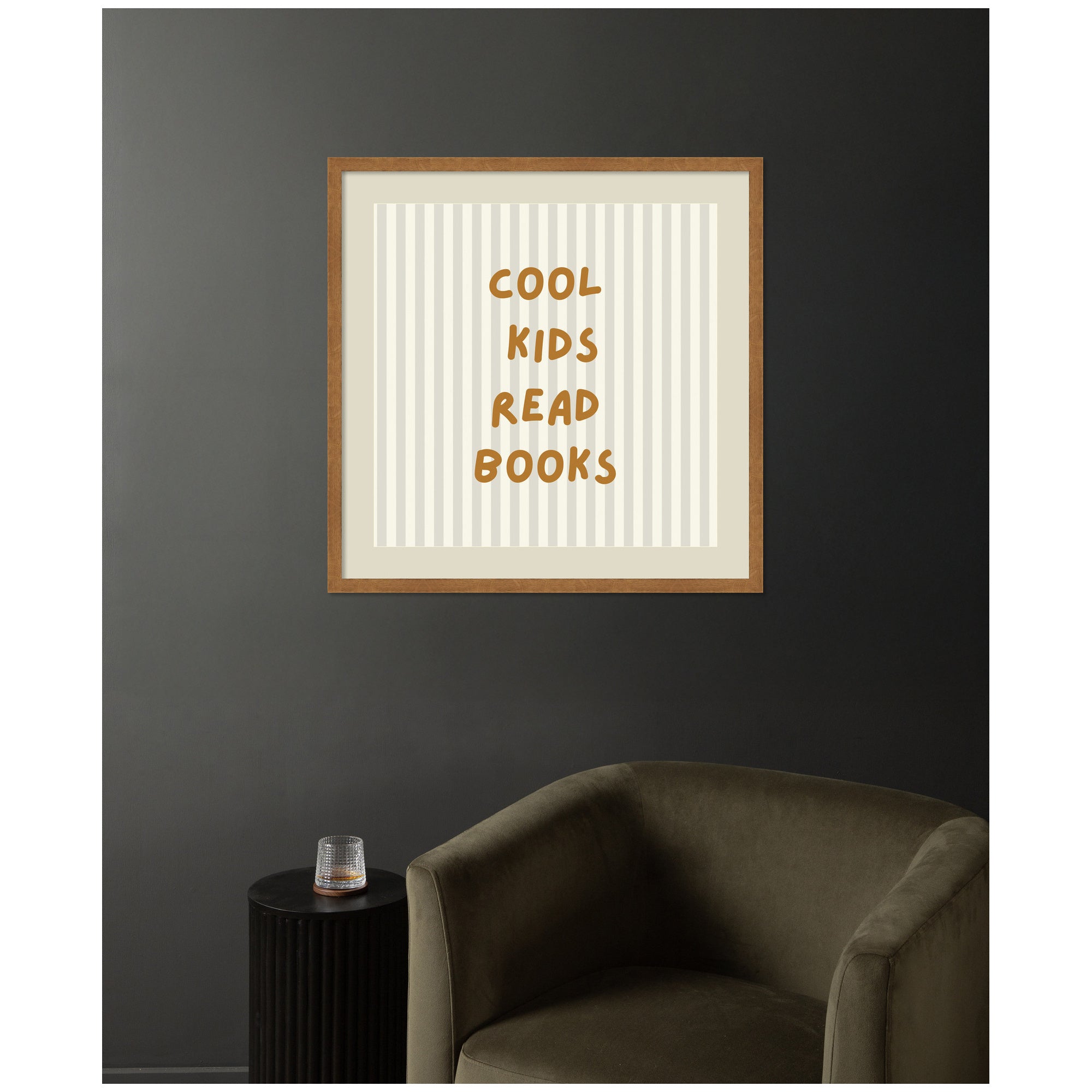 Cool Kids Read Books Stripes Square by Laura Moss Framed Wall Art Print