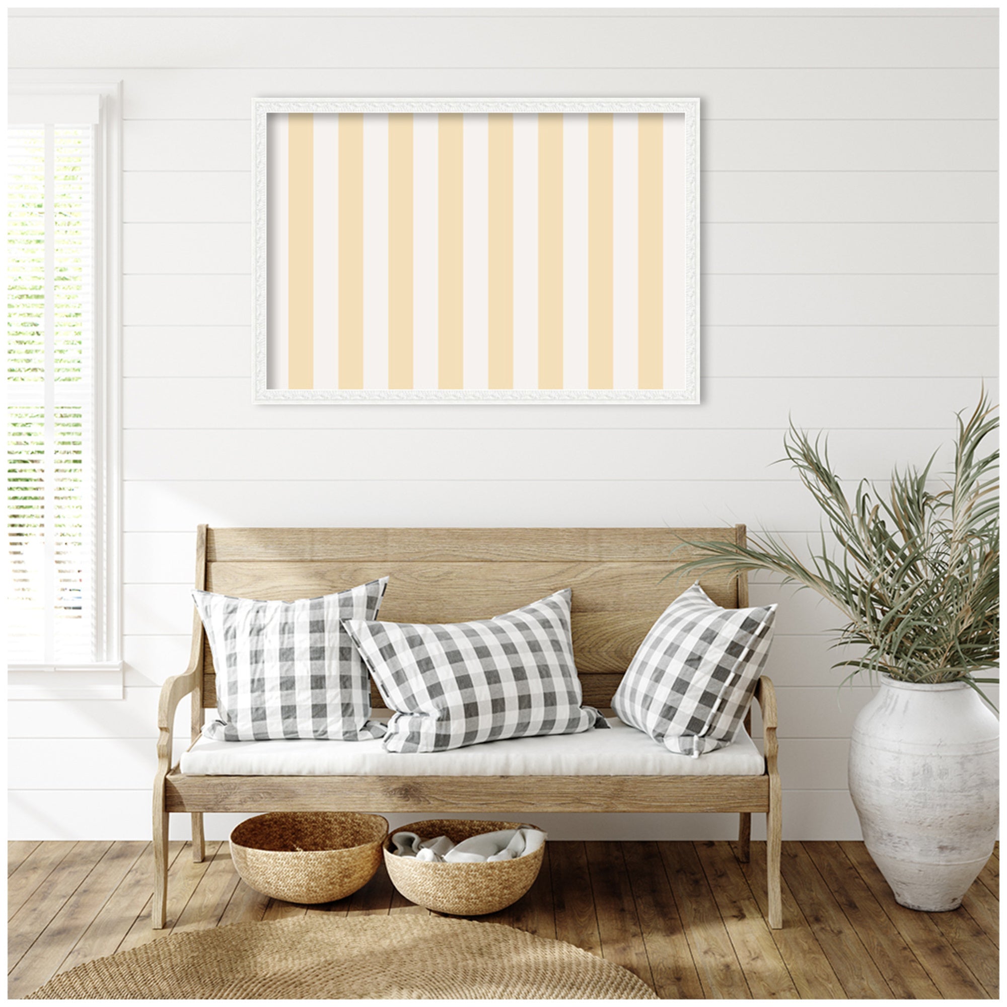 Framed Fabric Pinboard Wide Stripes Yellow Wall Organization