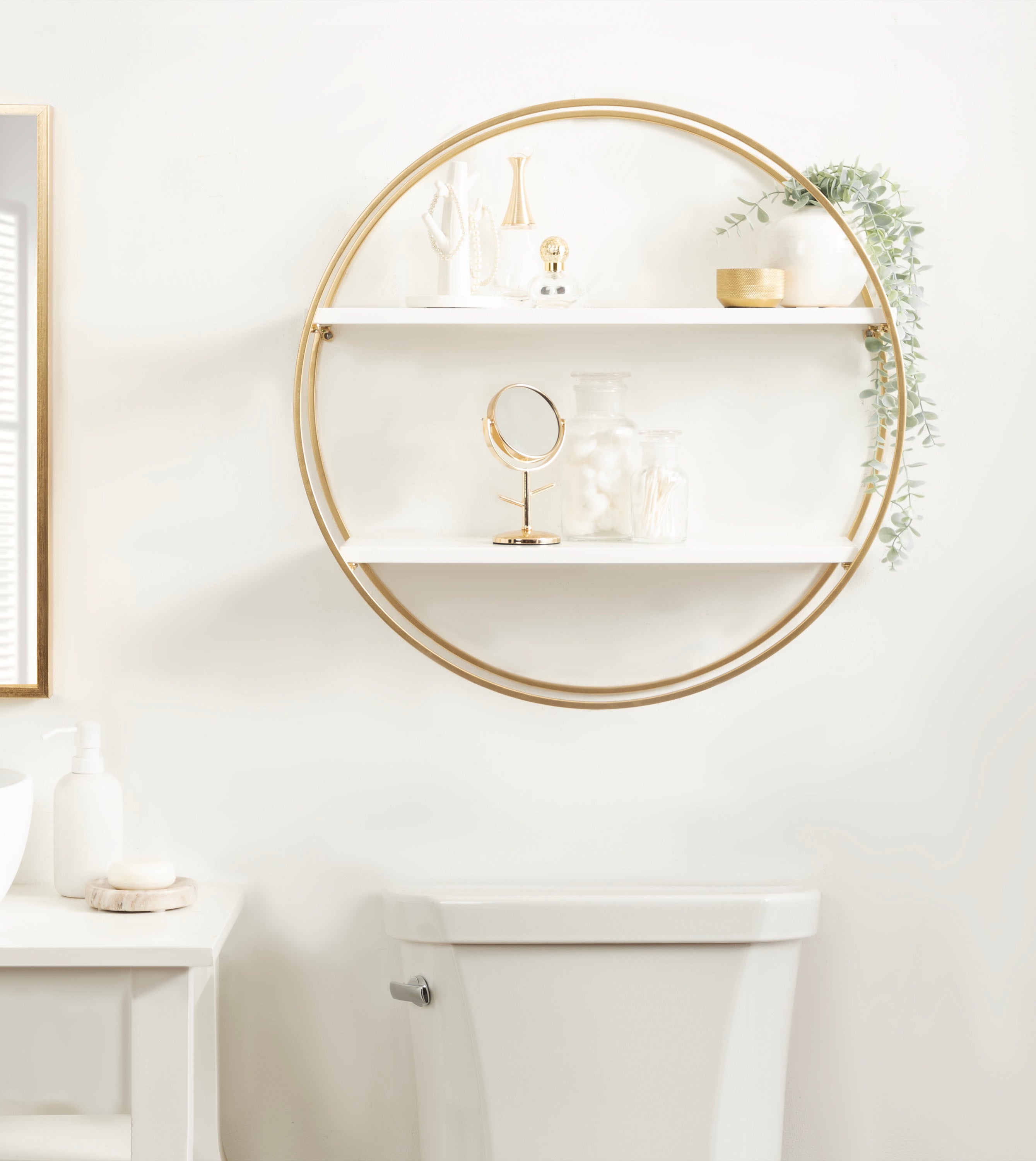 Sequoia Wood and Metal Round Wall Shelf