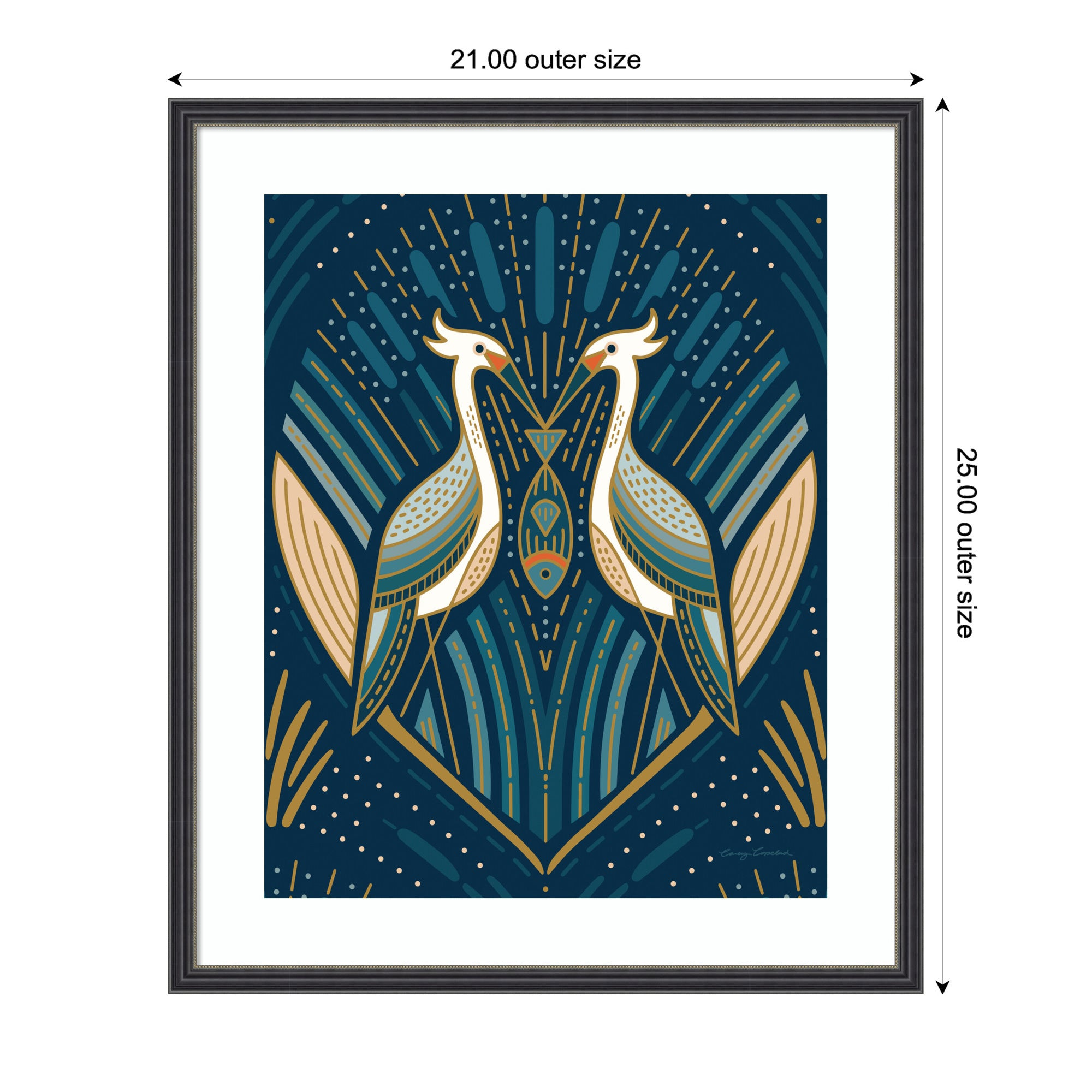 Framed Art Art Deco Herons Blue by Carey Copeland