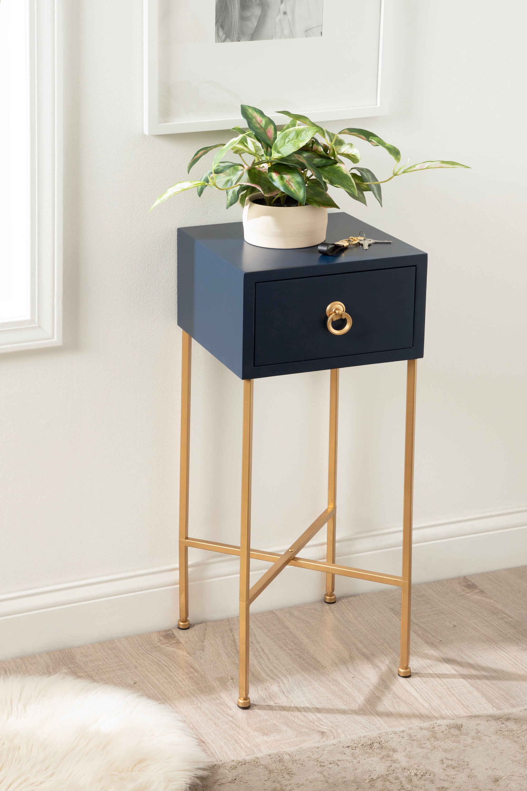 Tea Table Navy Blue Gold 12x12x30 8