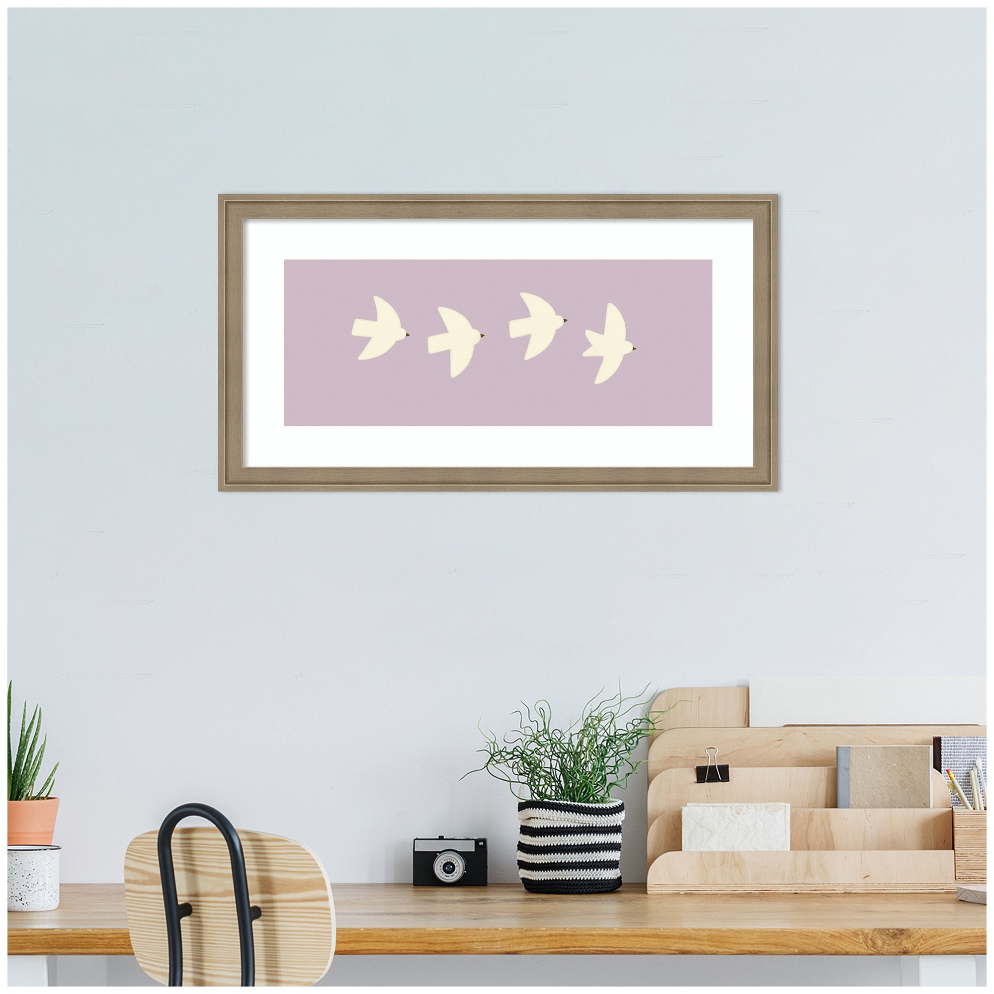 Minimalist Birds Panel 3 Light Purple by Laura Moss Framed Wall Art Print