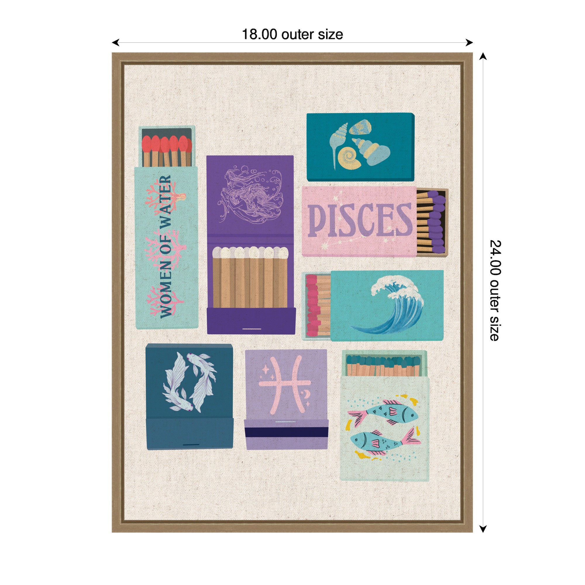 Pisces Matchbooks Linen FC by Megan Ryan Framed Canvas Wall Art Print