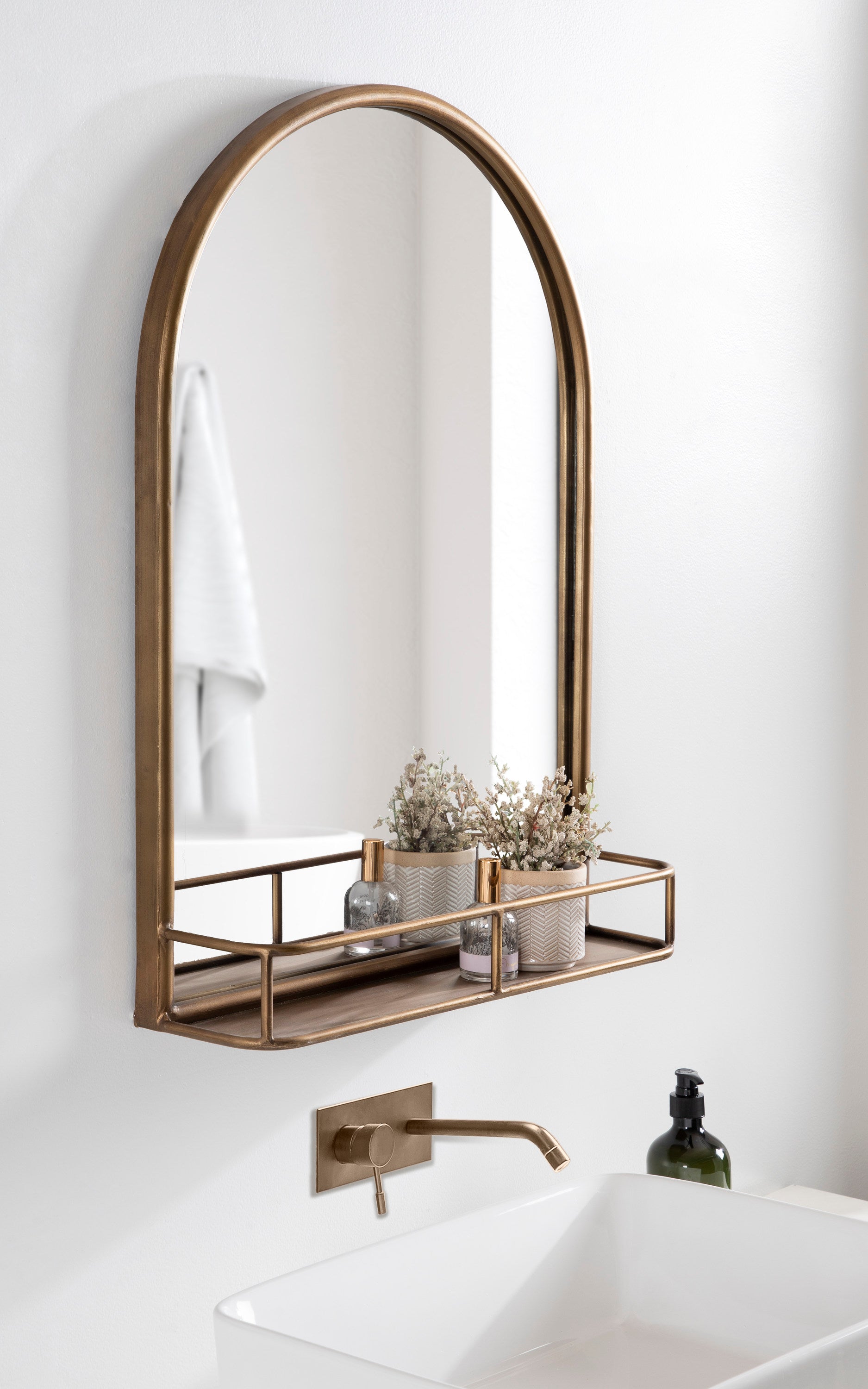 Estero Metal Framed Arch Wall Mirror with Shelf