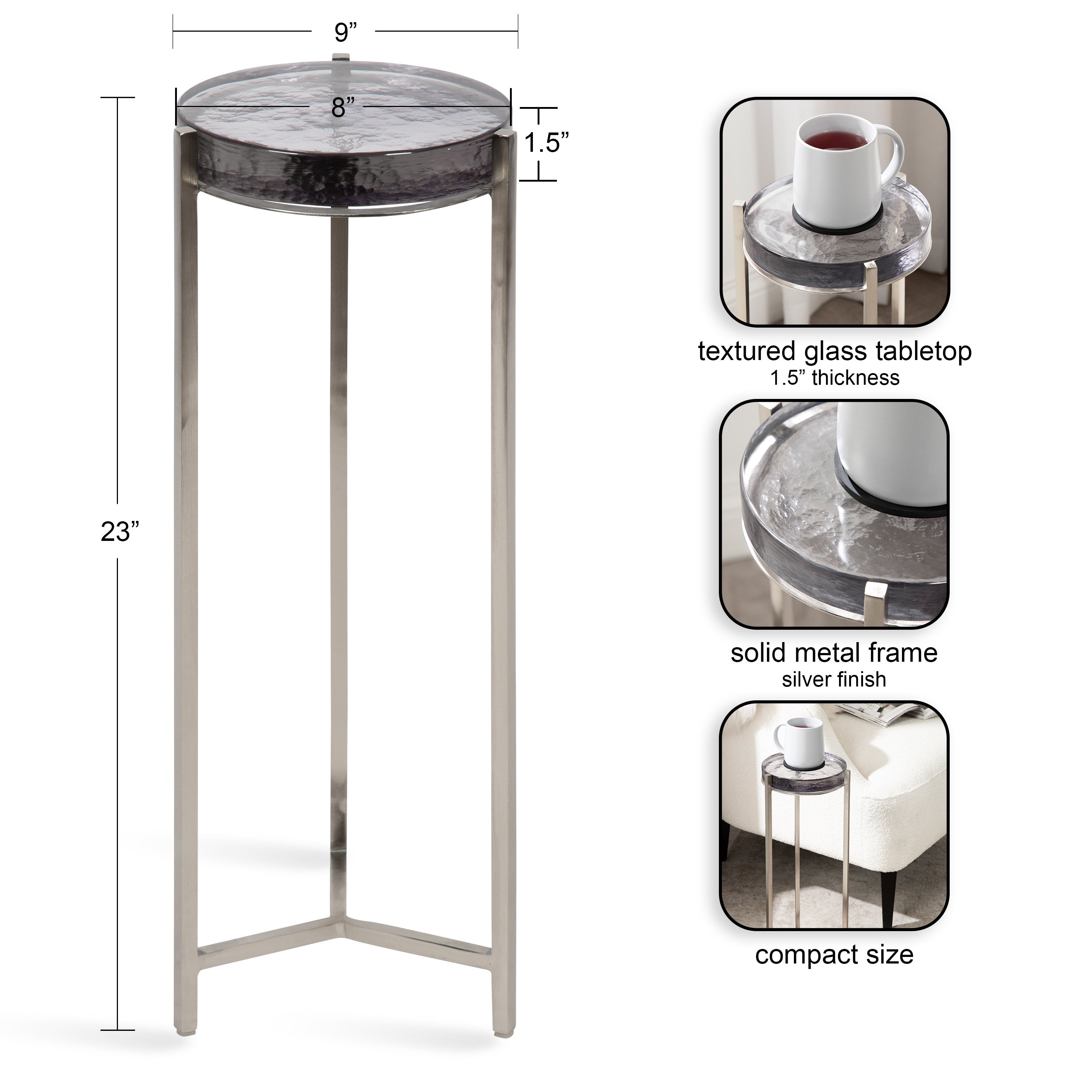 Drink Table Gray Silver 9x9x23 2
