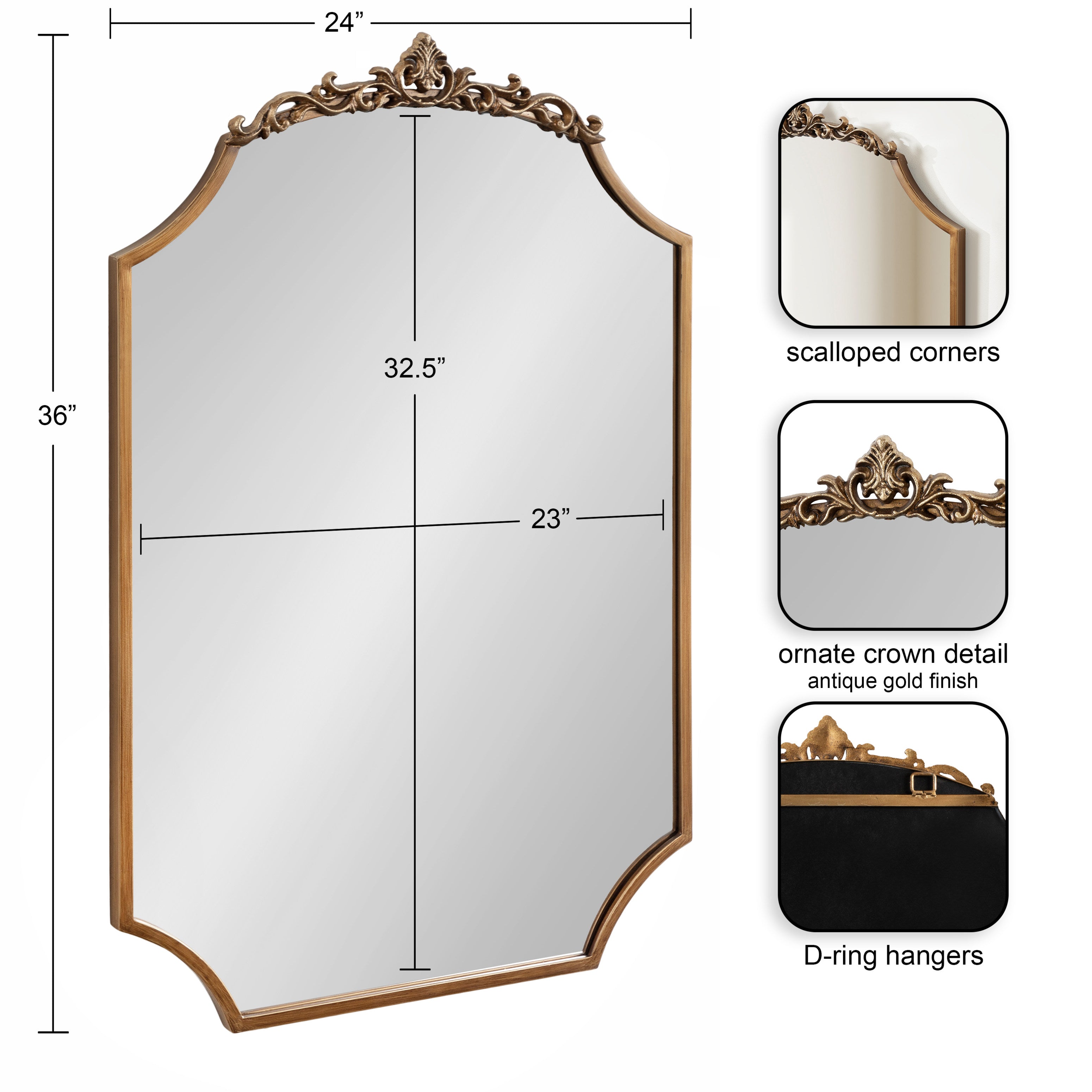 Scallop Mirror 24x36 Gold 2