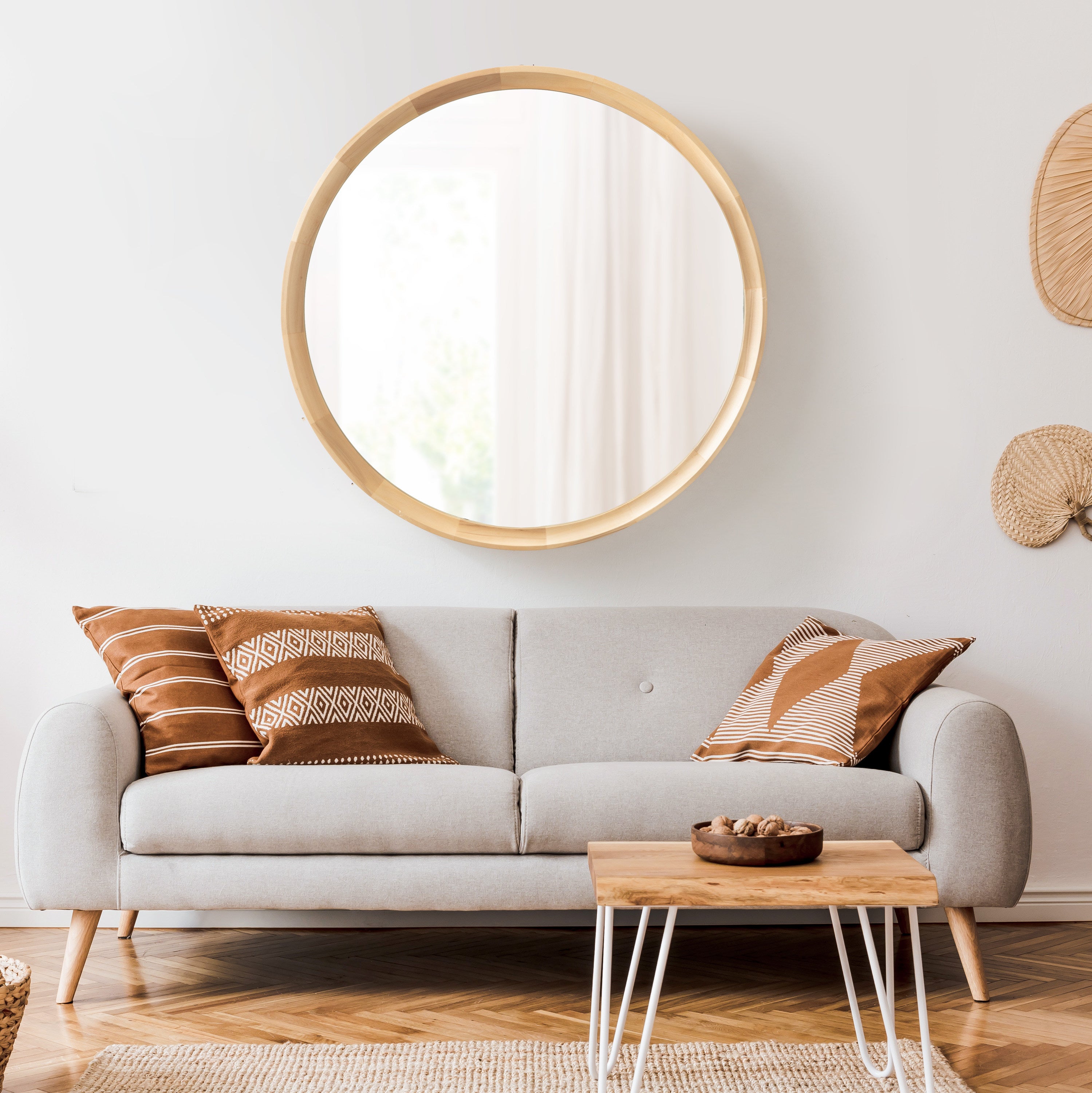 Round Mirror Natural 34" Diameter 6