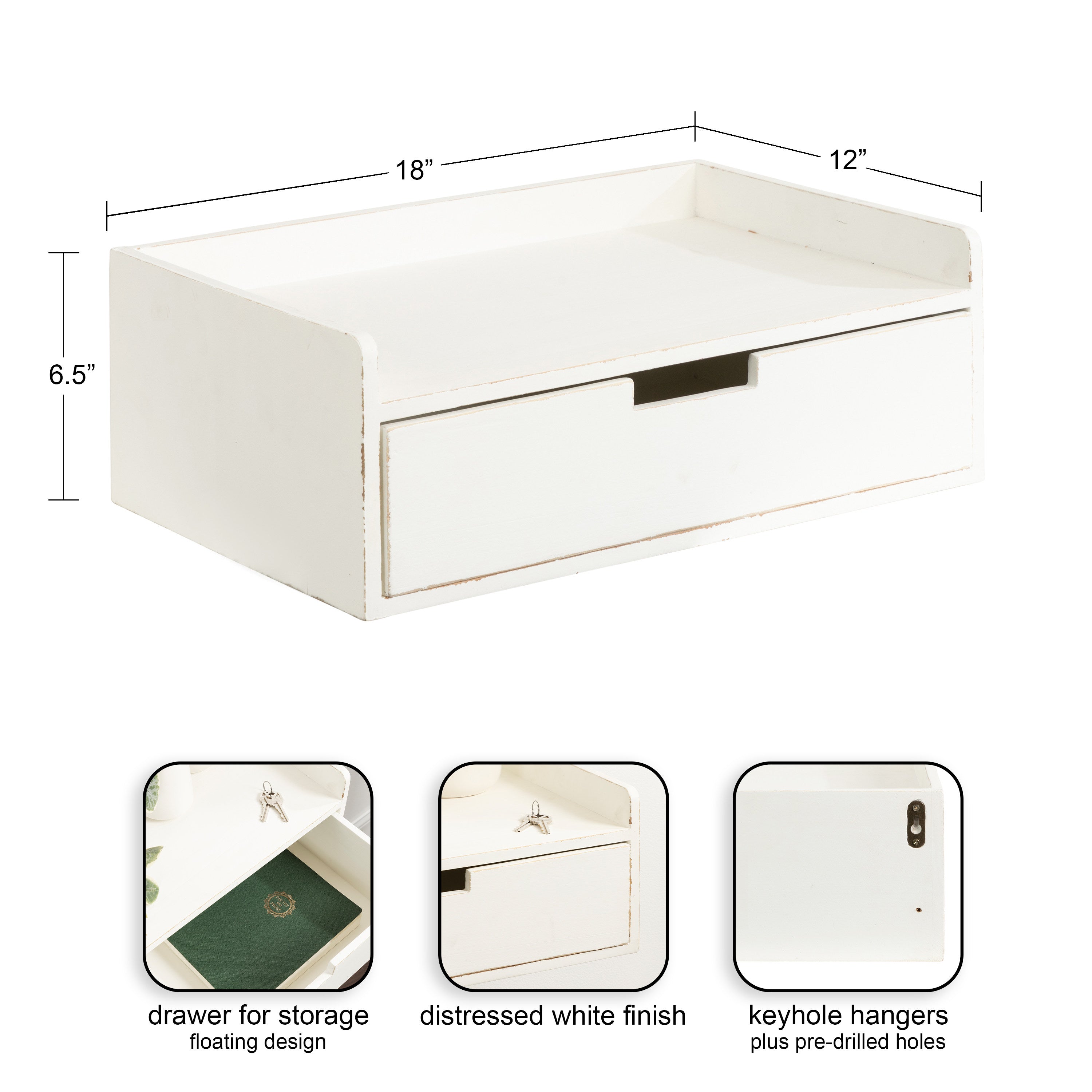 Floating Side Table White 18x12x7 2