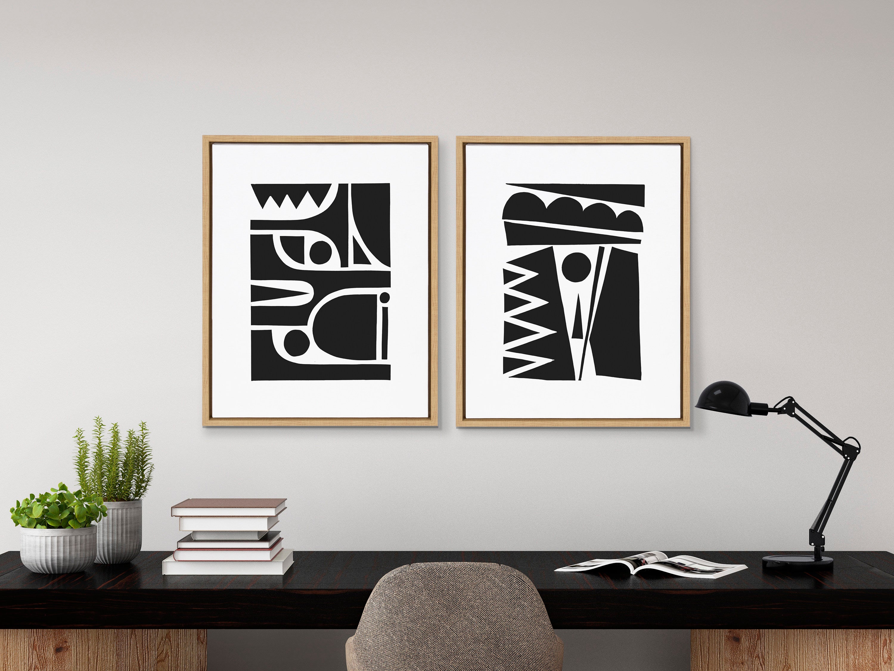 Sylvie Geometric Framed Canvas Set by Statement Goods