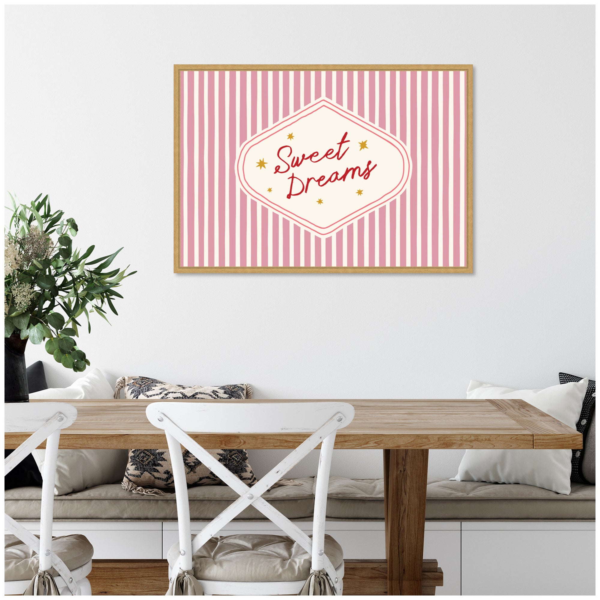 Sweet Dreams Retro Typography Pink and Red Stripe by Lucky Guava Framed Canvas Wall Art Print