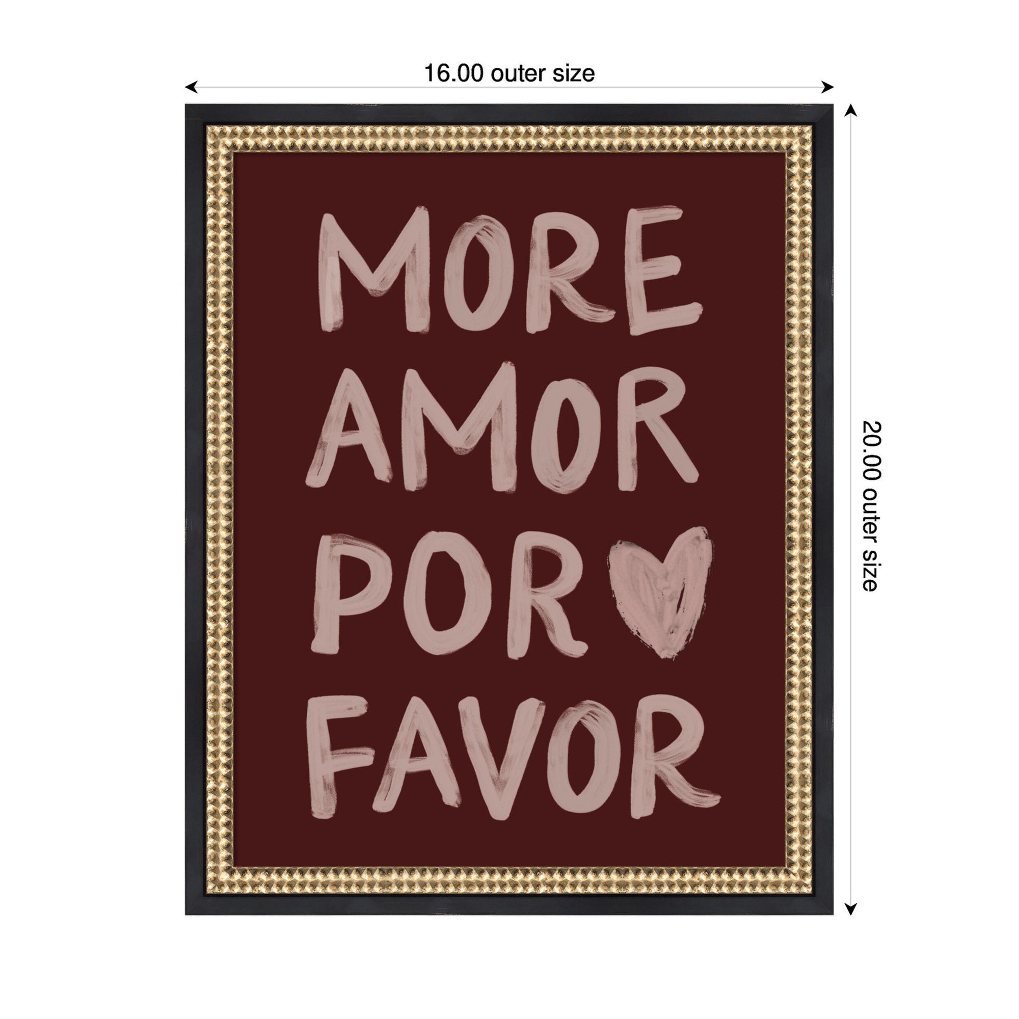 More Amor Por Favor Hand Painted Typography Maroon by Lucky Guava Framed Wall Art Print