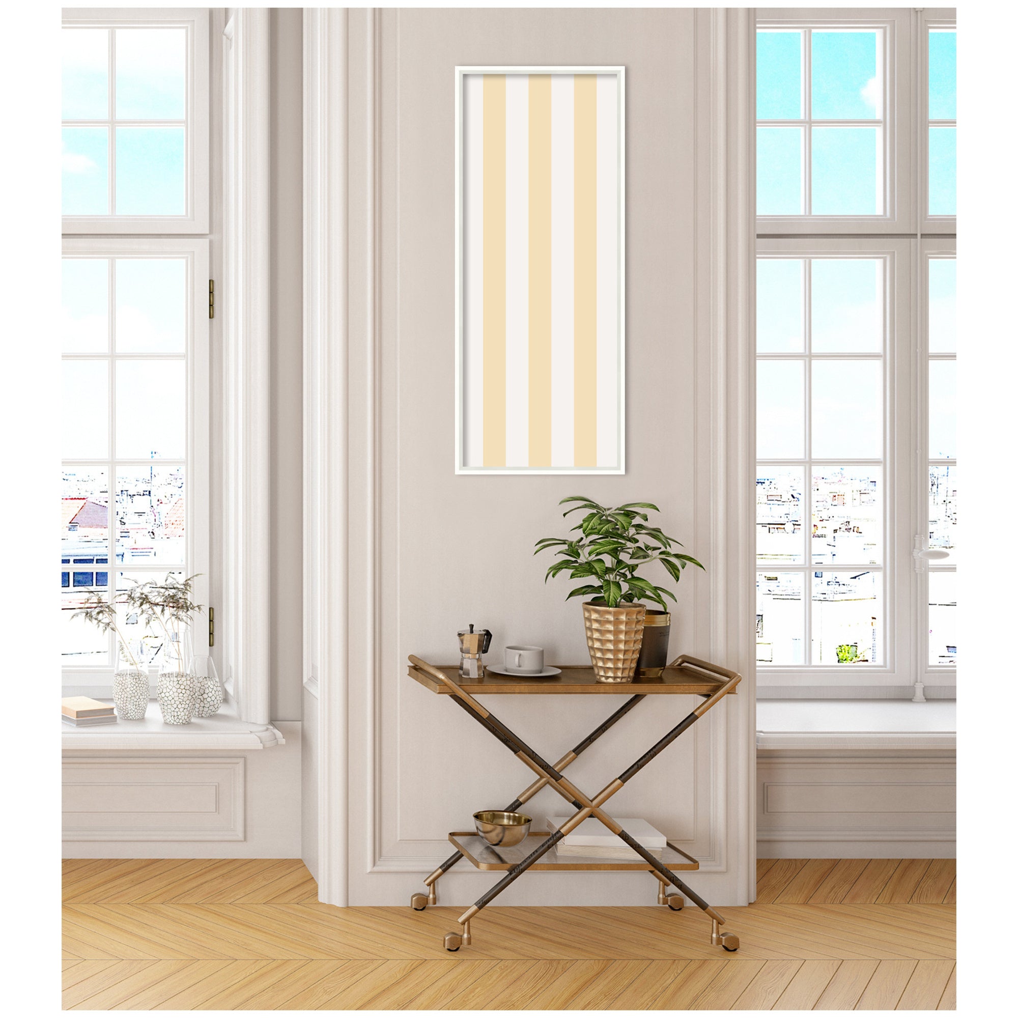 Framed Fabric Pinboard Wide Stripes Yellow Wall Organization