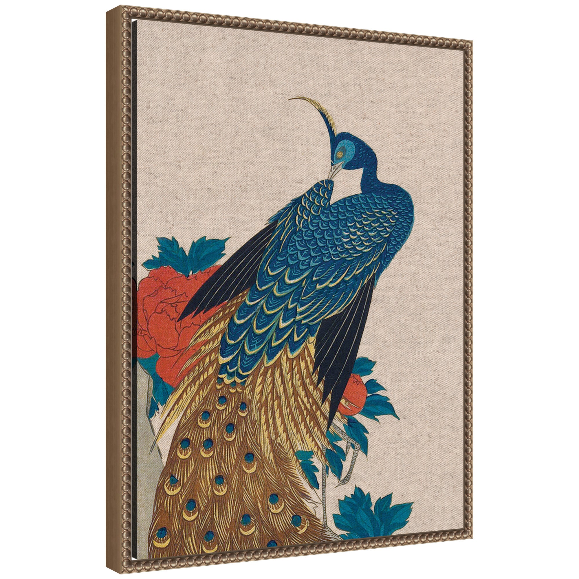 Sylvie Peacock and Peonies 1840 Utagawa Hiroshige Neutral Linen Framed Canvas by The Art Institute of Chicago
