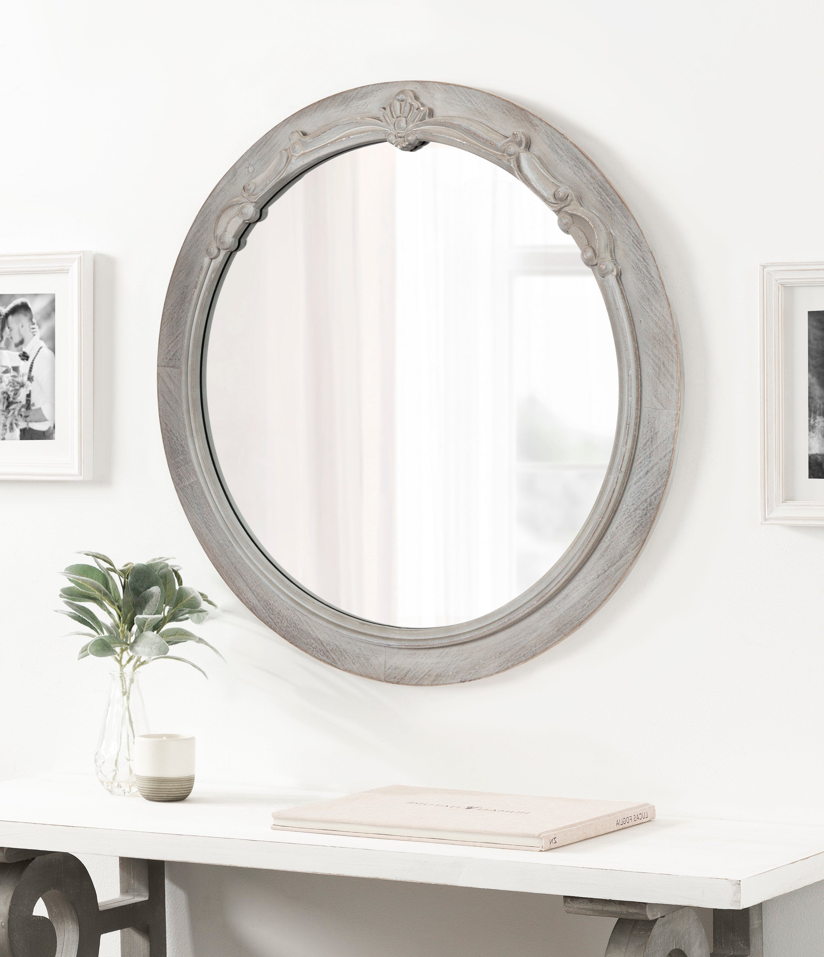 Round Mirror Gray 26" Diameter 8