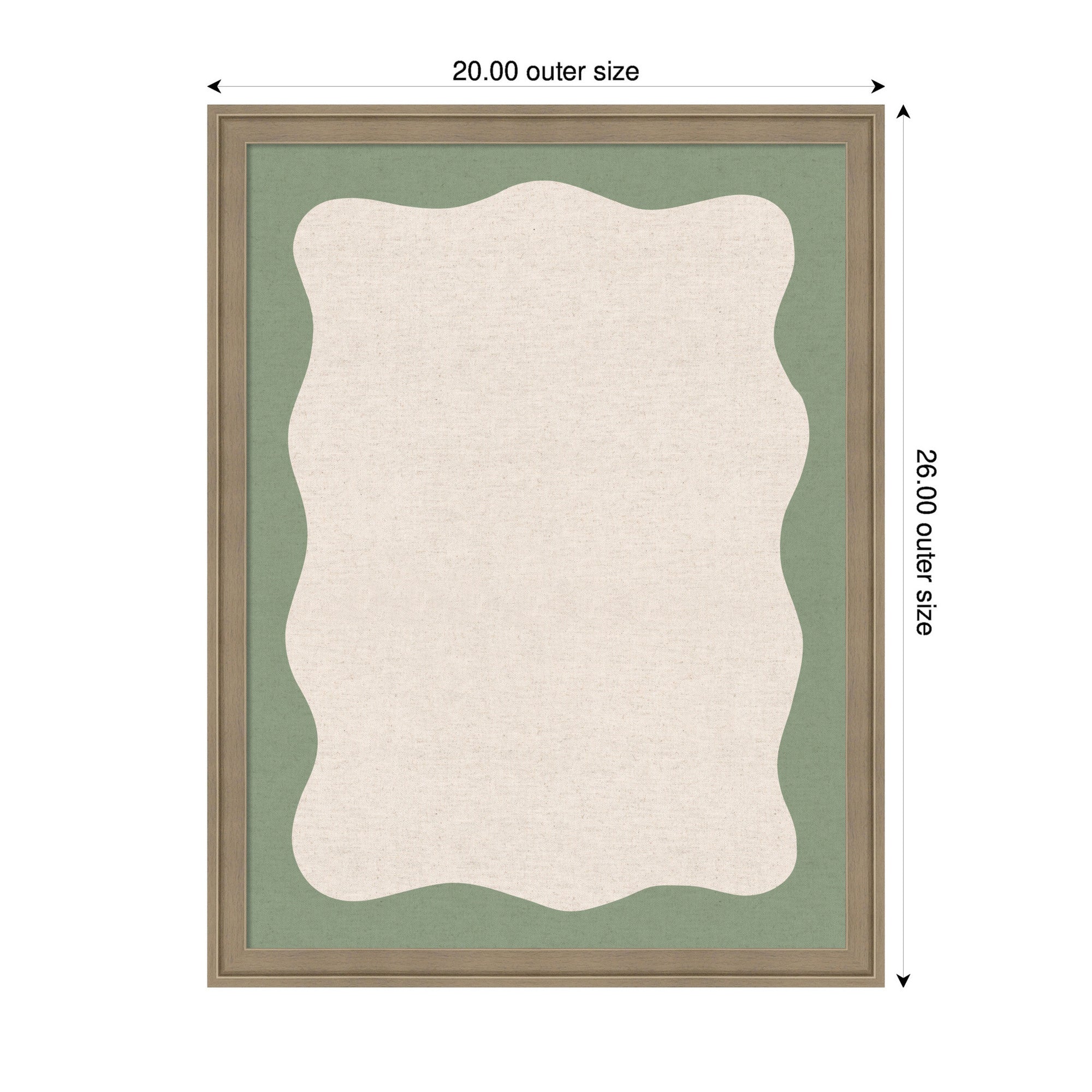 Framed Fabric Pinboard Wavy Neutral Linen and Green Wall Organization