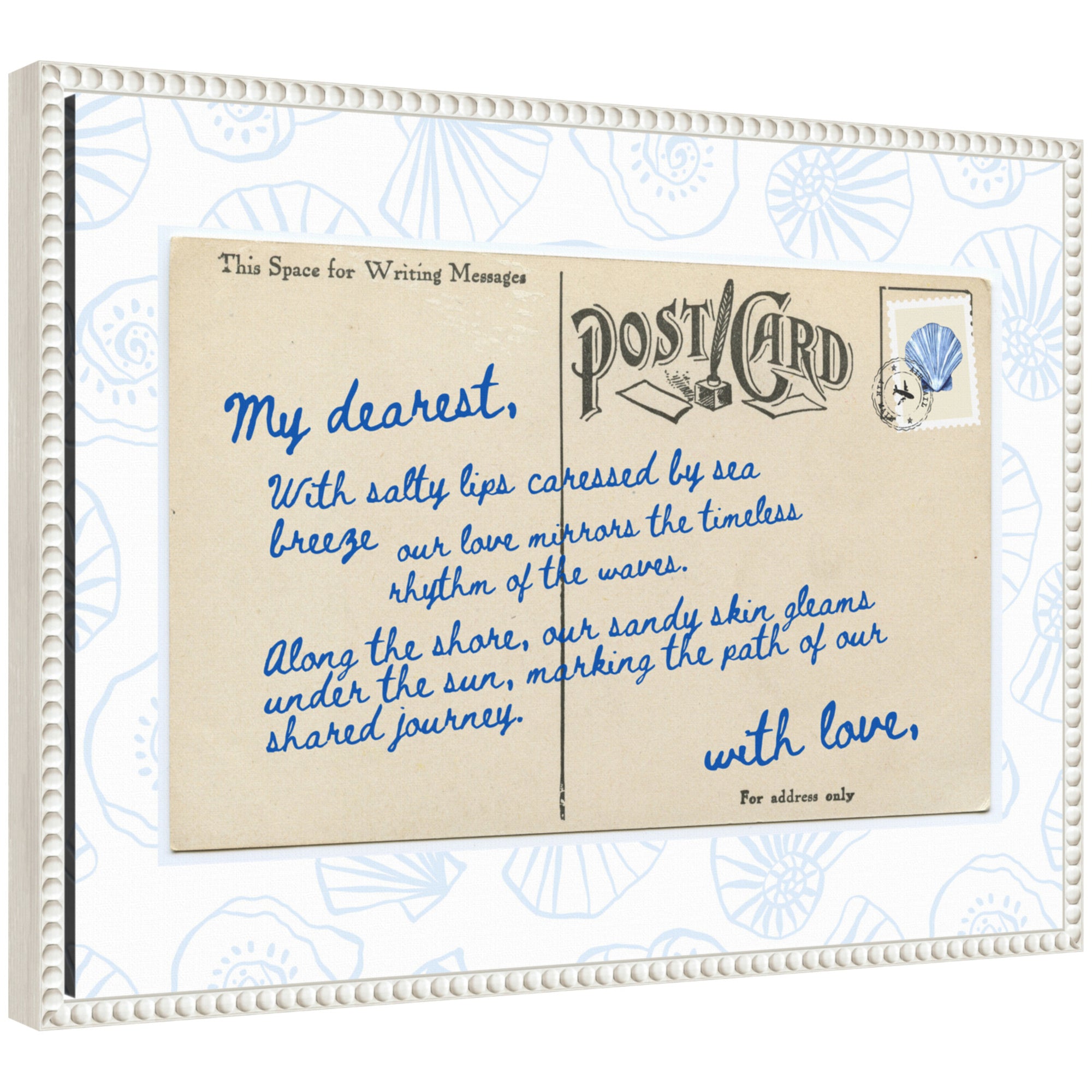 Sylvie Beach Love Letter Blue Framed Canvas by Honey Island Studio