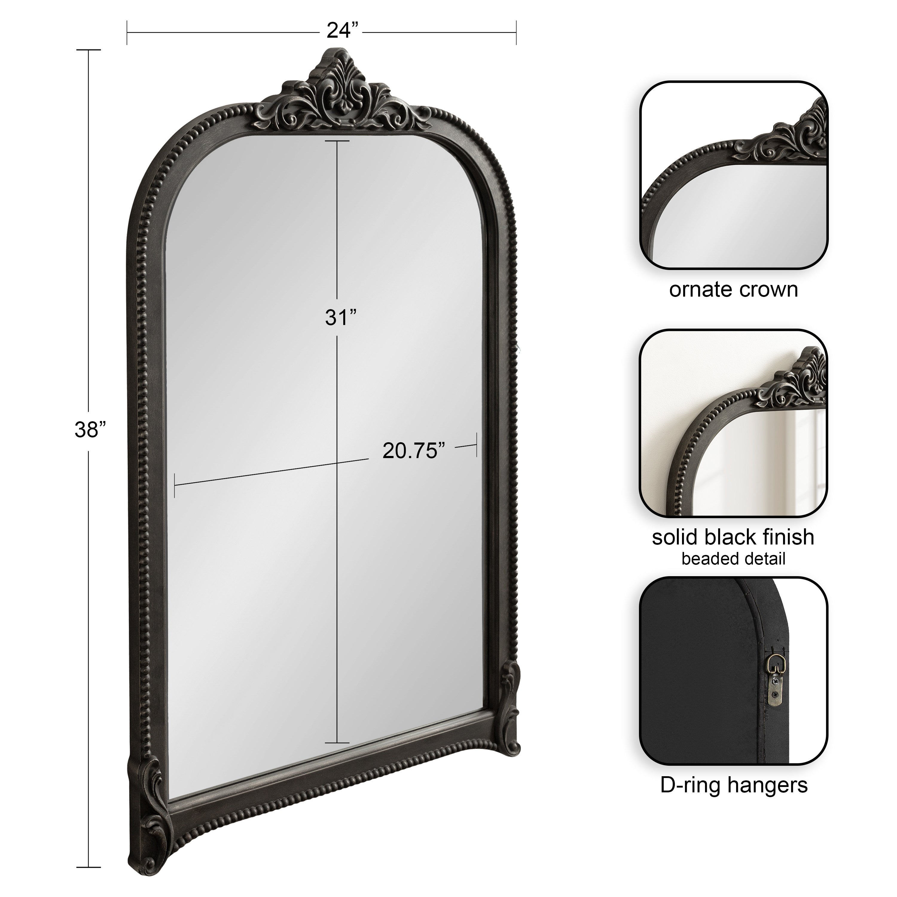 Arch Mirror 24x38 Black 2