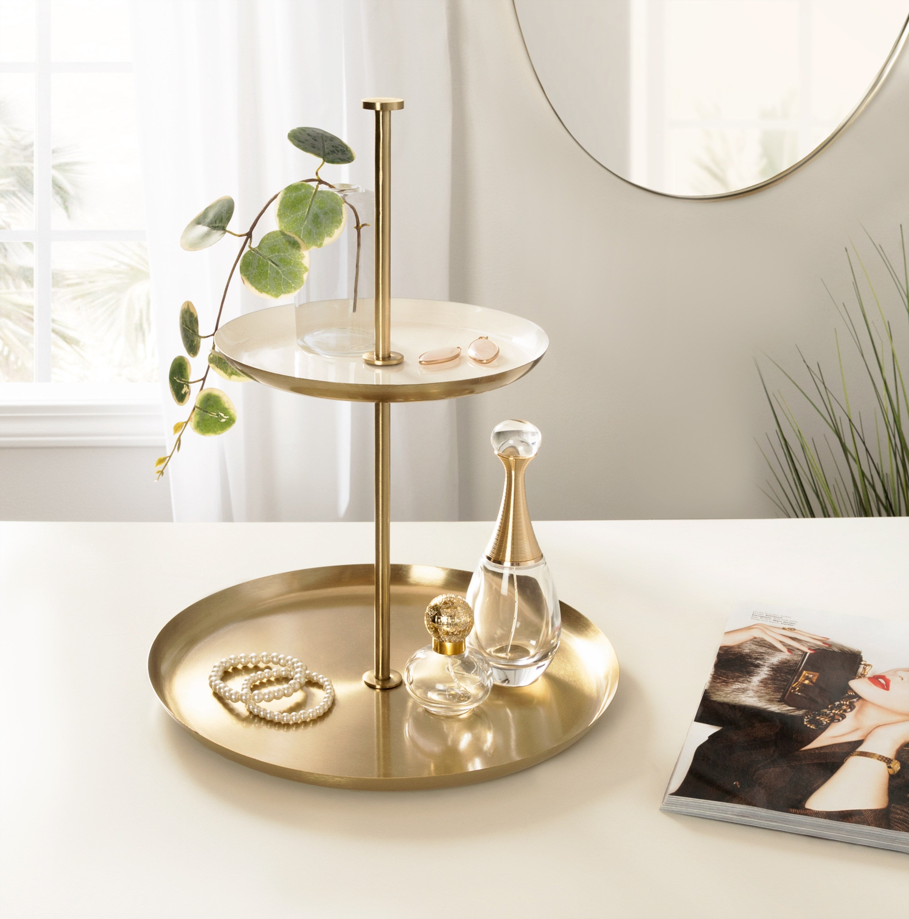 Tiered Tray White Gold 12x12x15 7