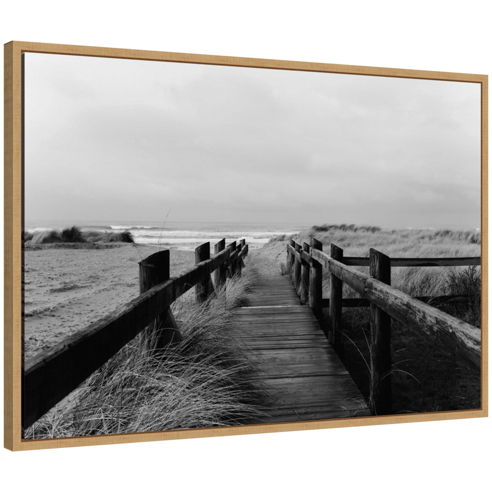 Sylvie Coastal Beach Boardwalk Black and White Framed Canvas by Patricia Hasz