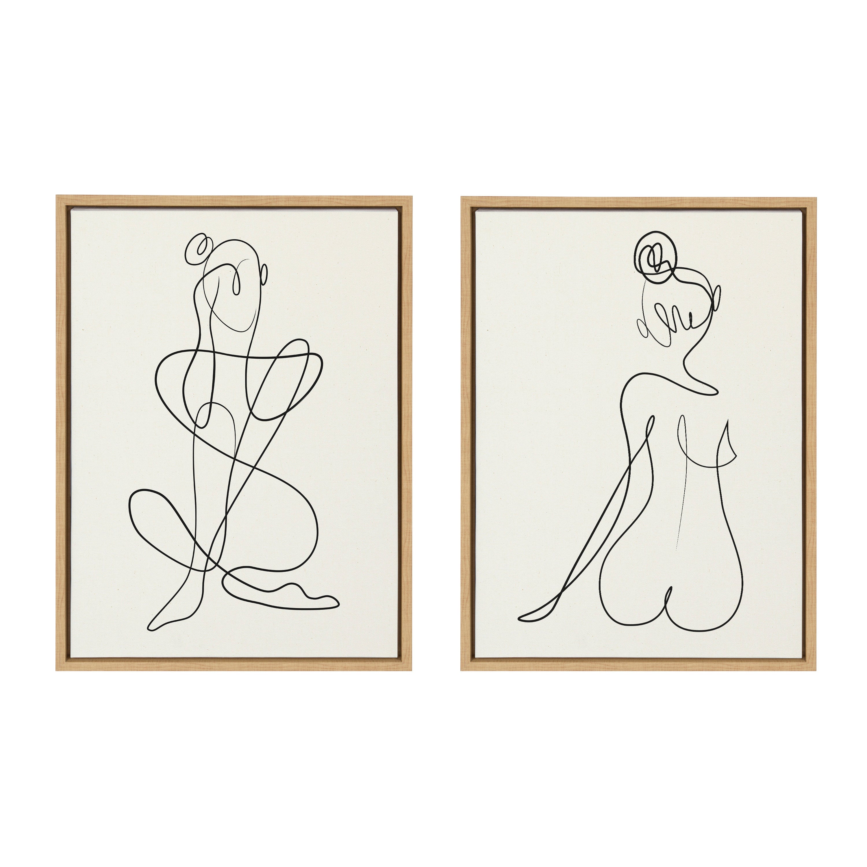 Sylvie Thinking of You Line Art and Sitting Beauty Framed Canvas Set by Rachel Lee of My Dream Wall