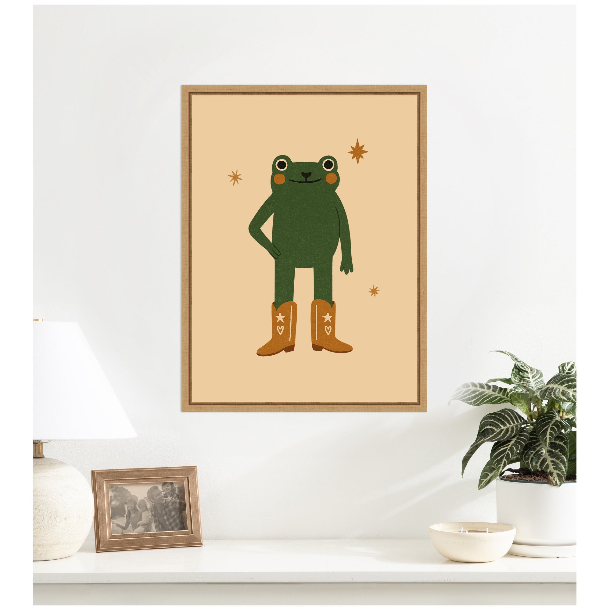 Frog in Cowboy Boots by Laura Moss Framed Canvas Wall Art Print
