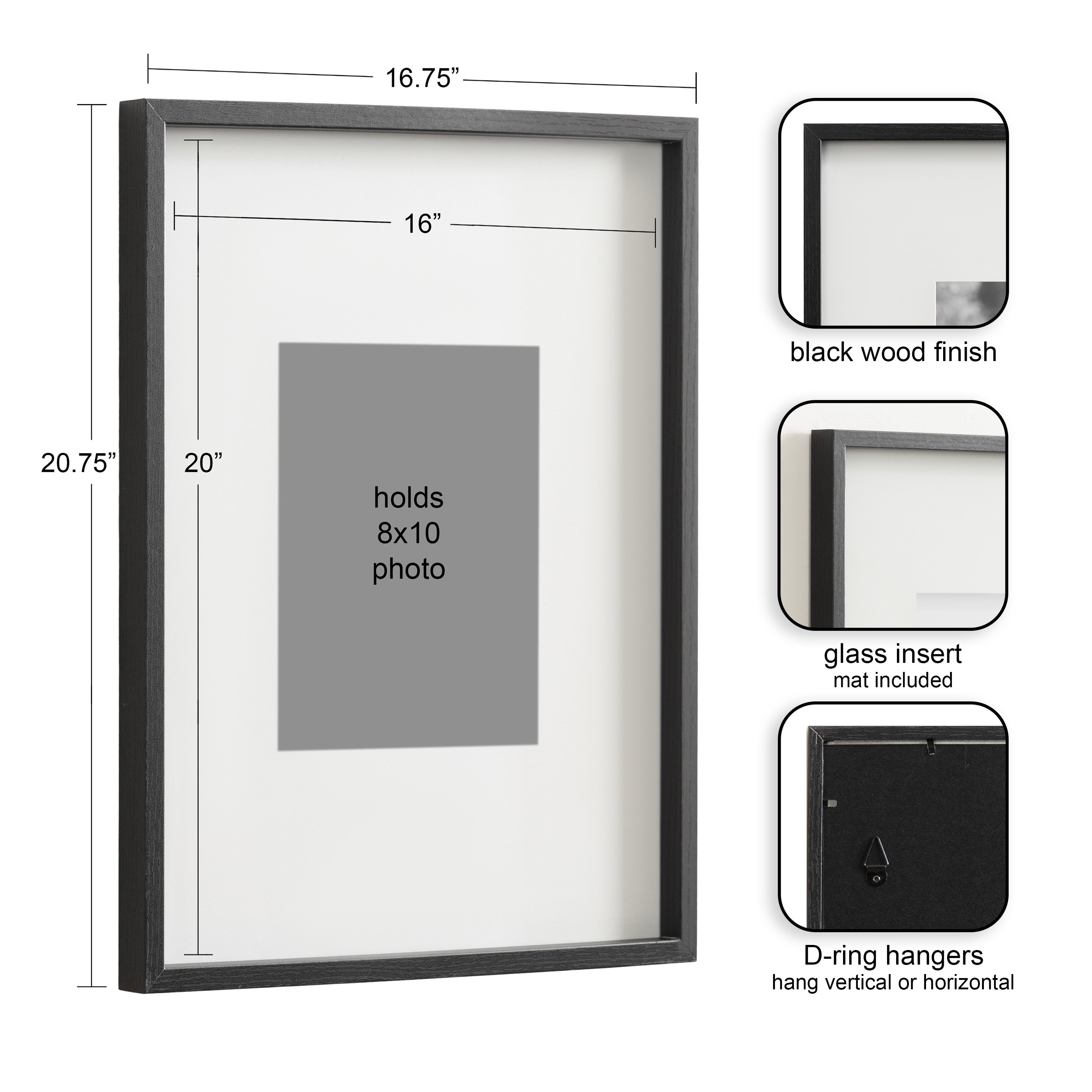 Wall Frame 16x20 matted to 8x10 Black 2