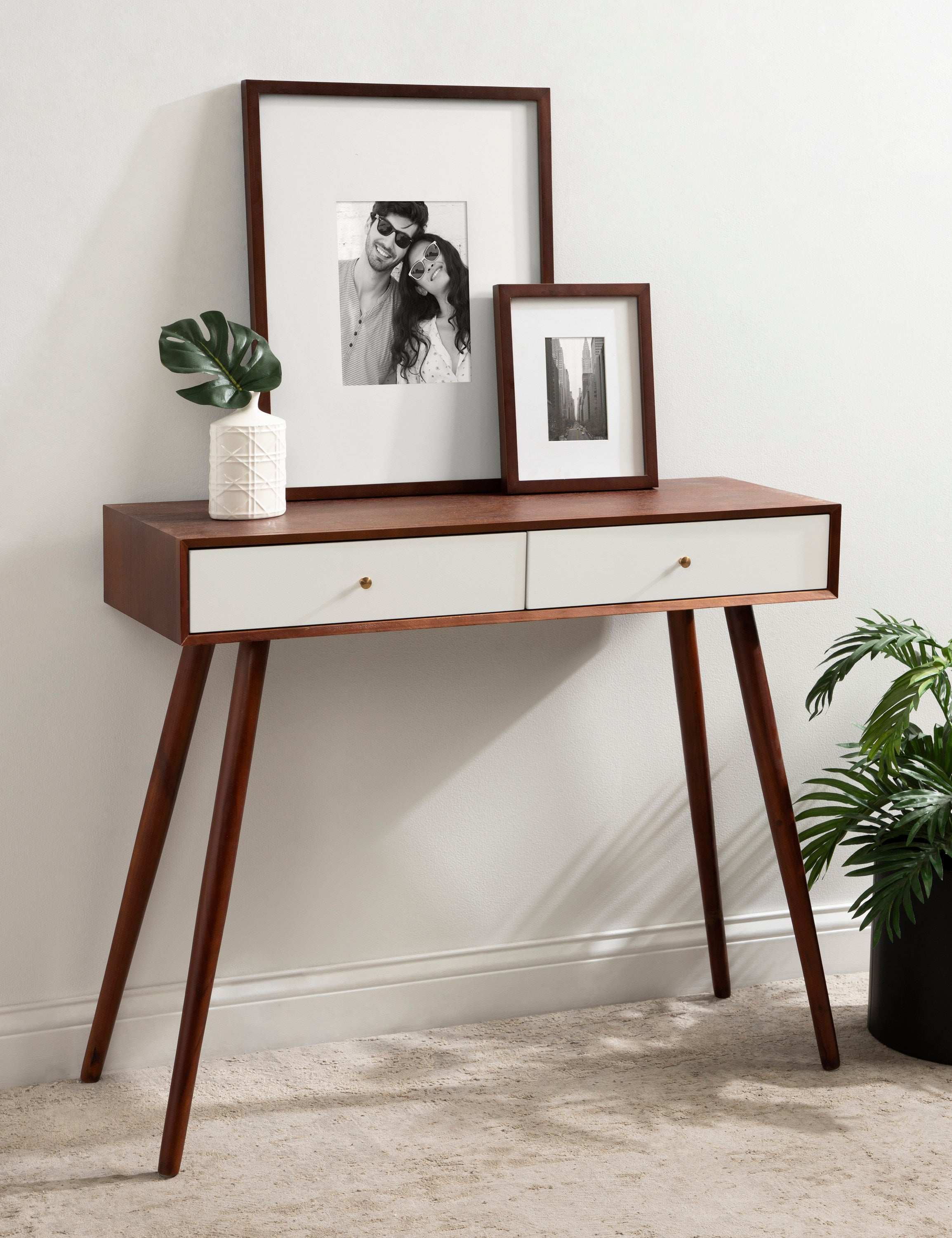 Console Table Walnut Brown White 36x12x30 5