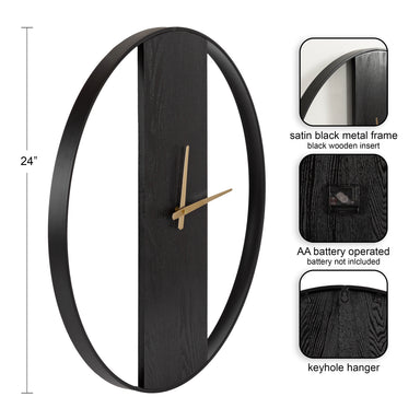 Wall Clock Black Gold 24" Diameter 2