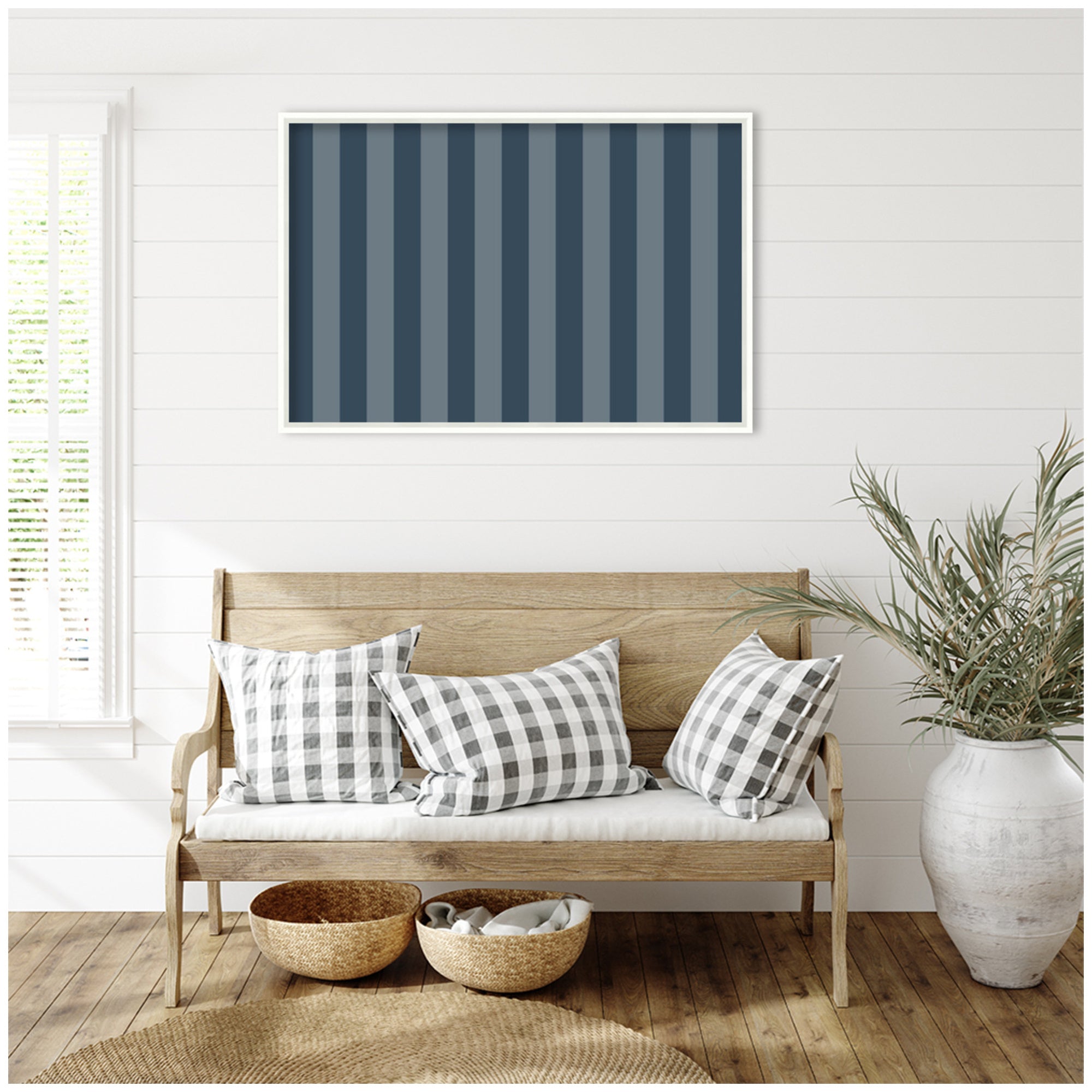 Framed Fabric Pinboard Wide Stripes Blue Wall Organization