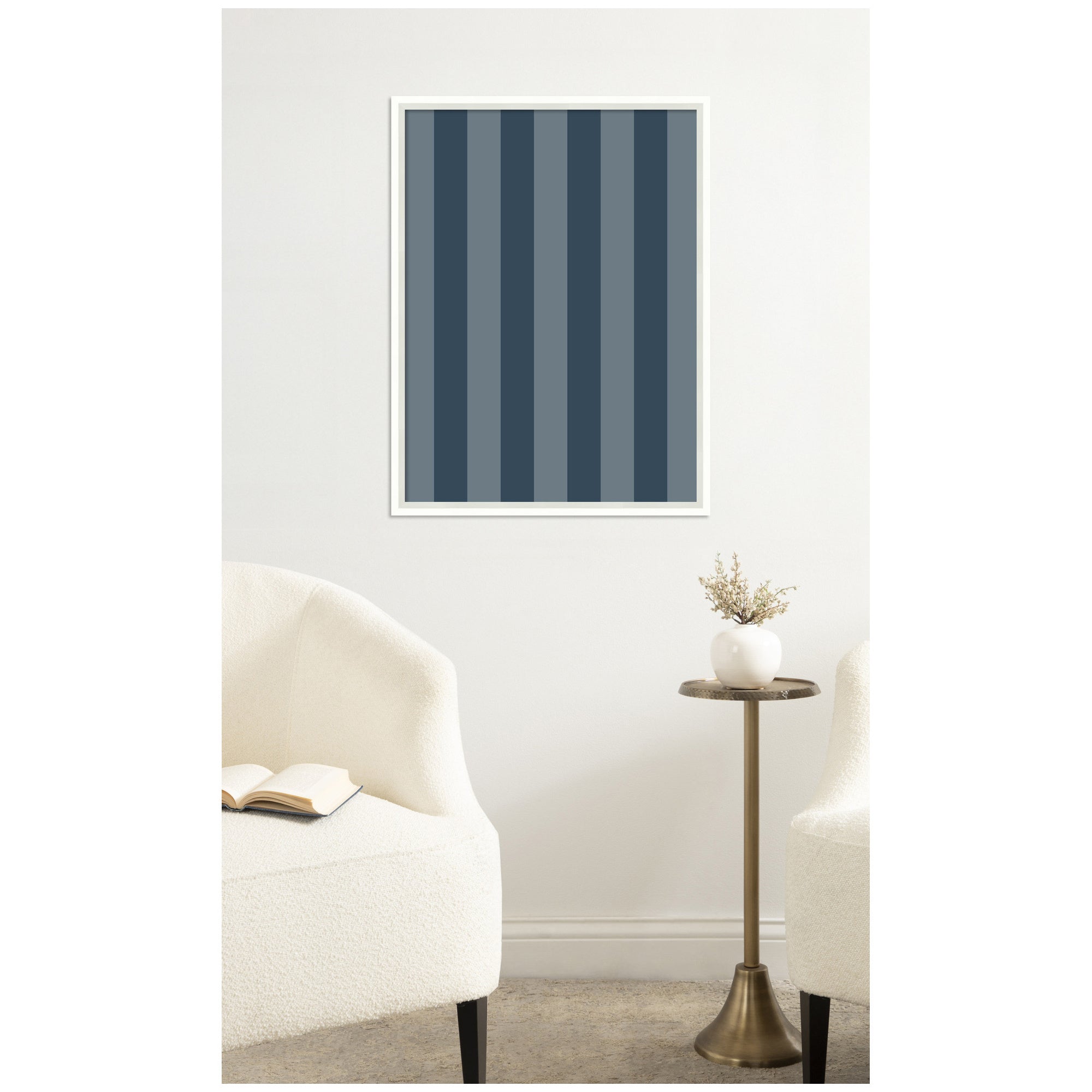 Framed Fabric Pinboard Wide Stripes Blue Wall Organization