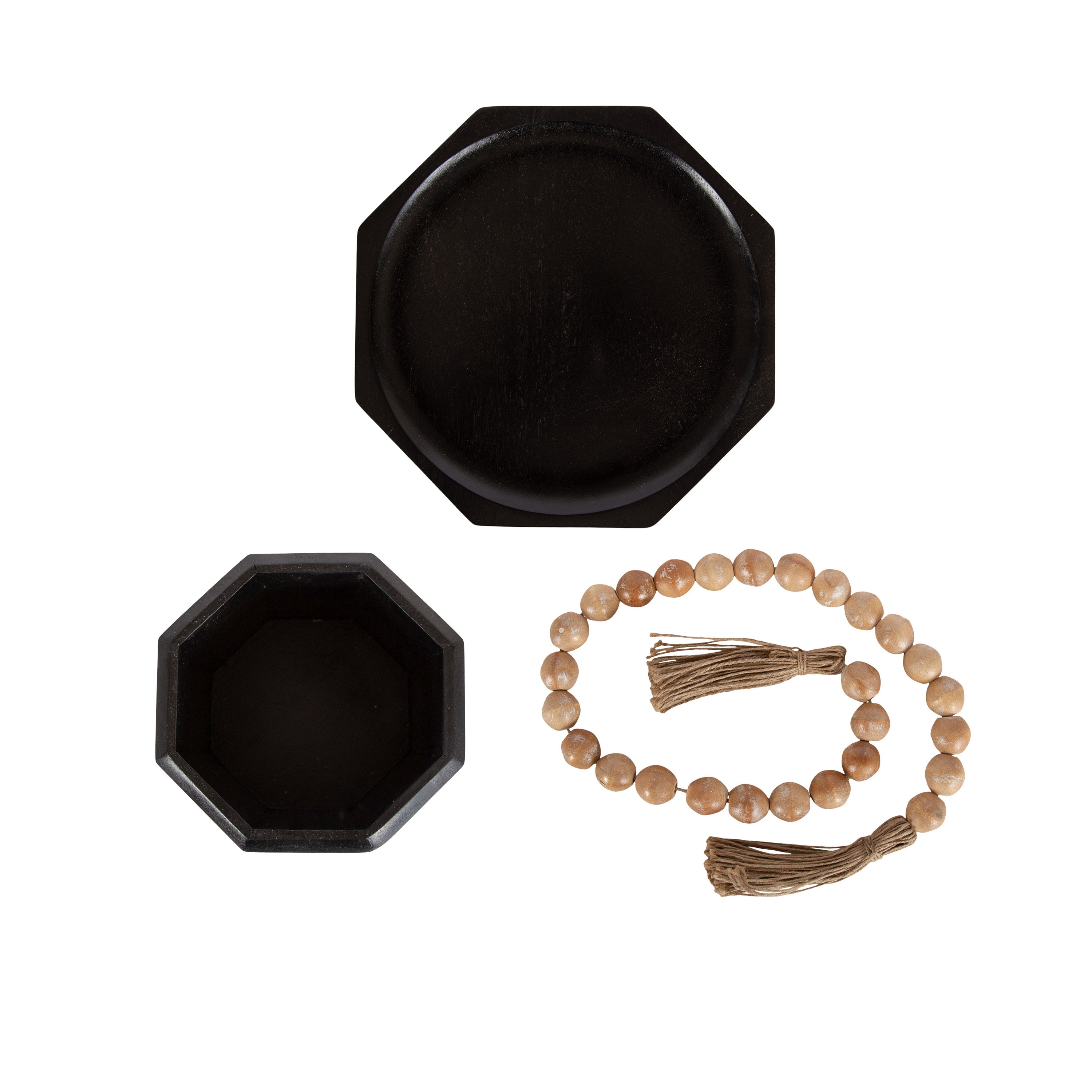 Decorative Accessory Set Black Natural Beige 3 Piece 5